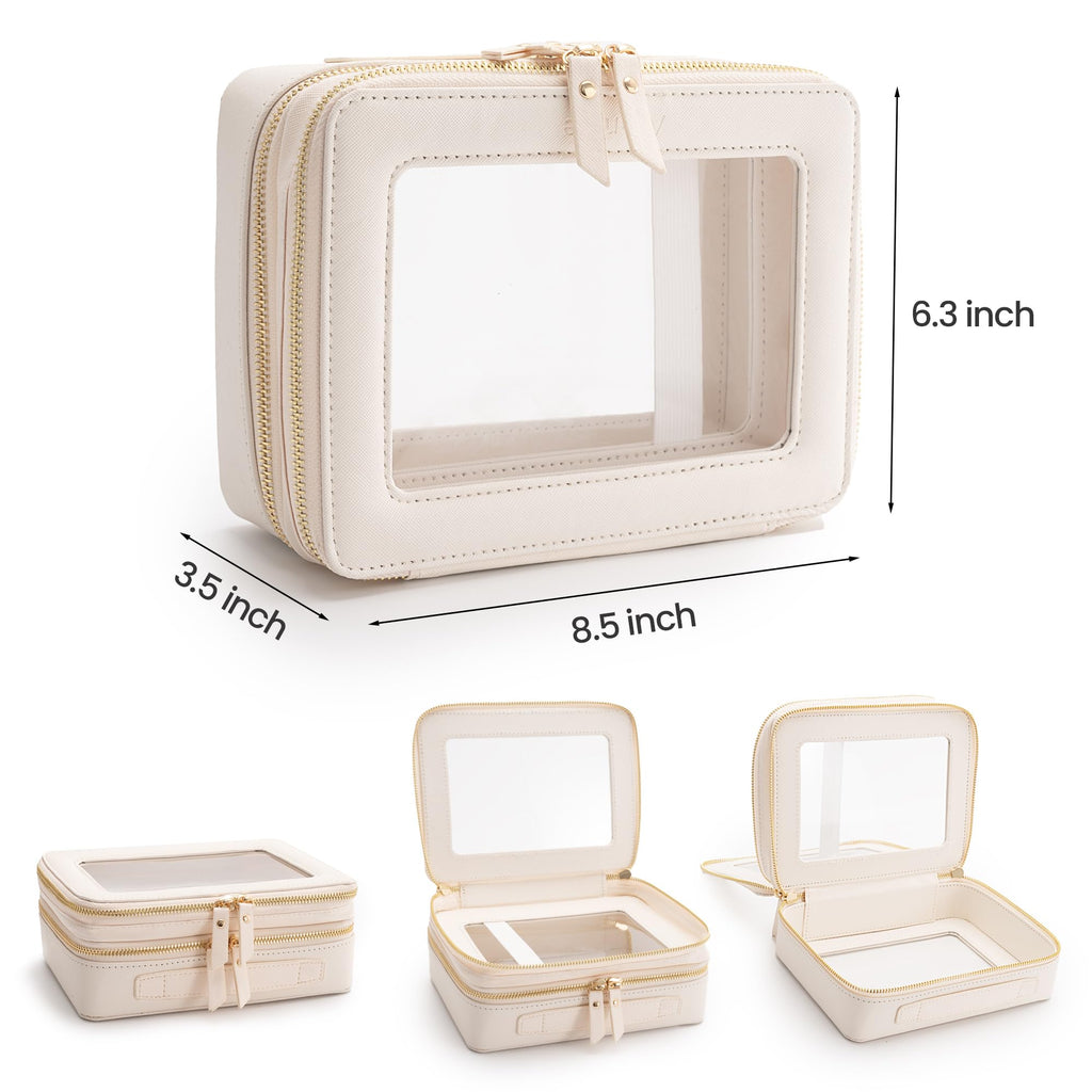 Aveniee Large Clear 2-Layer Makeup Bag with Brush Compartment – White
