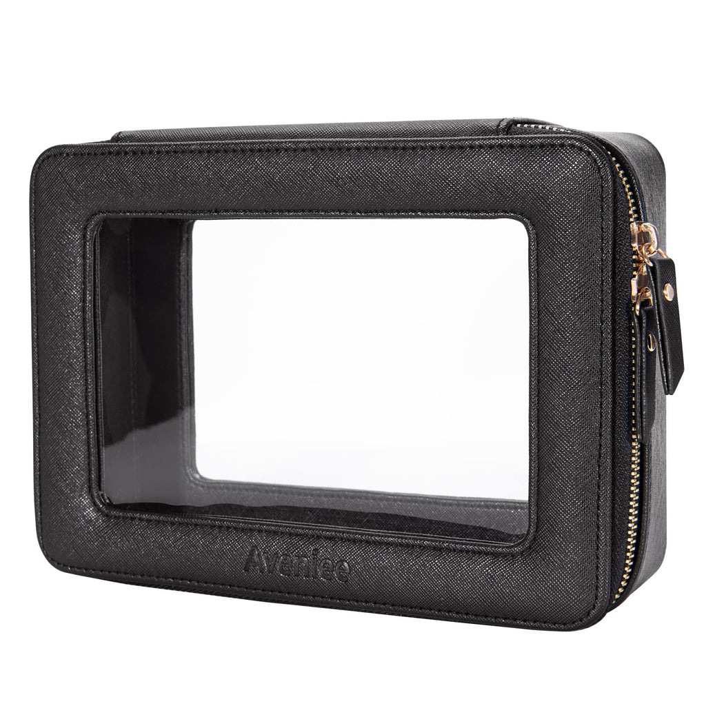 Aveniee Clear Makeup Bag Organizer – Large Travel Toiletry Bag, Waterproof, Black