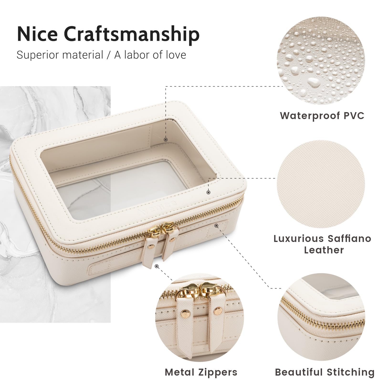 Aveniee Clear Makeup Bag Organizer | Premium PU Leather, TSA-Approved