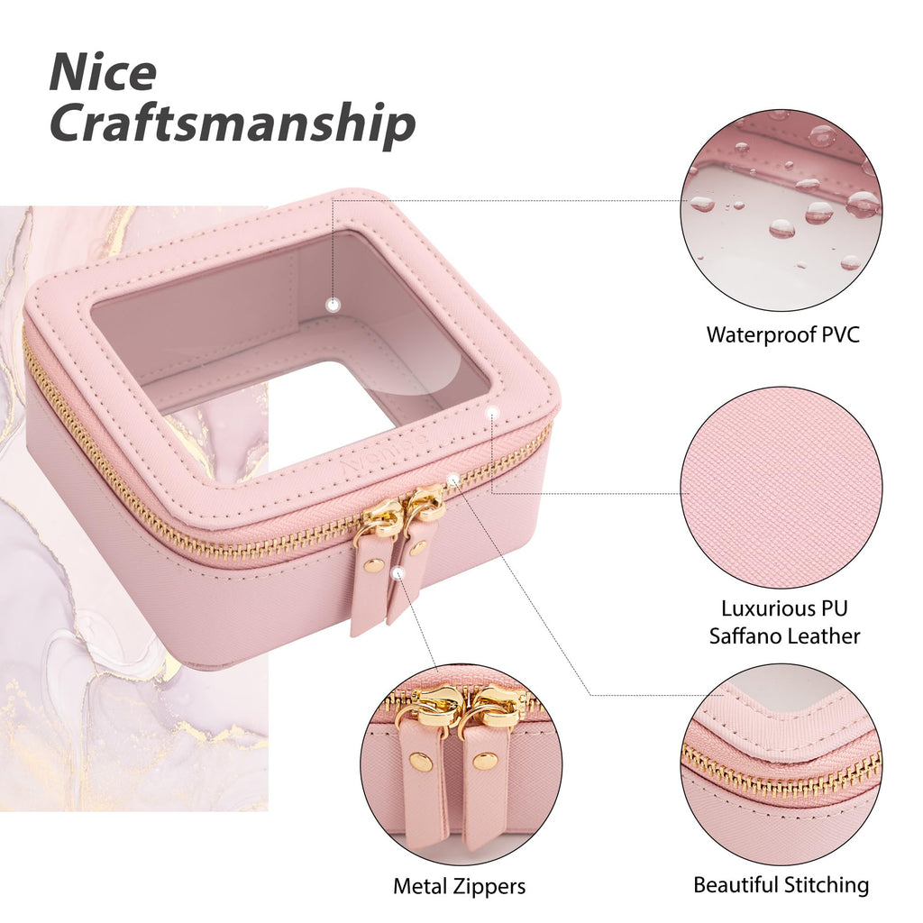 Aveniee Small Clear Makeup Bag – TSA-Approved Mini Travel Organizer, Waterproof Pink
