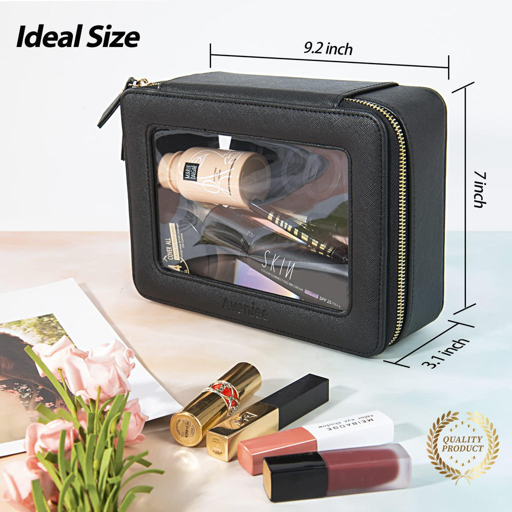 Aveniee Clear Makeup Bag Organizer – Large Travel Toiletry Bag, Waterproof, Black
