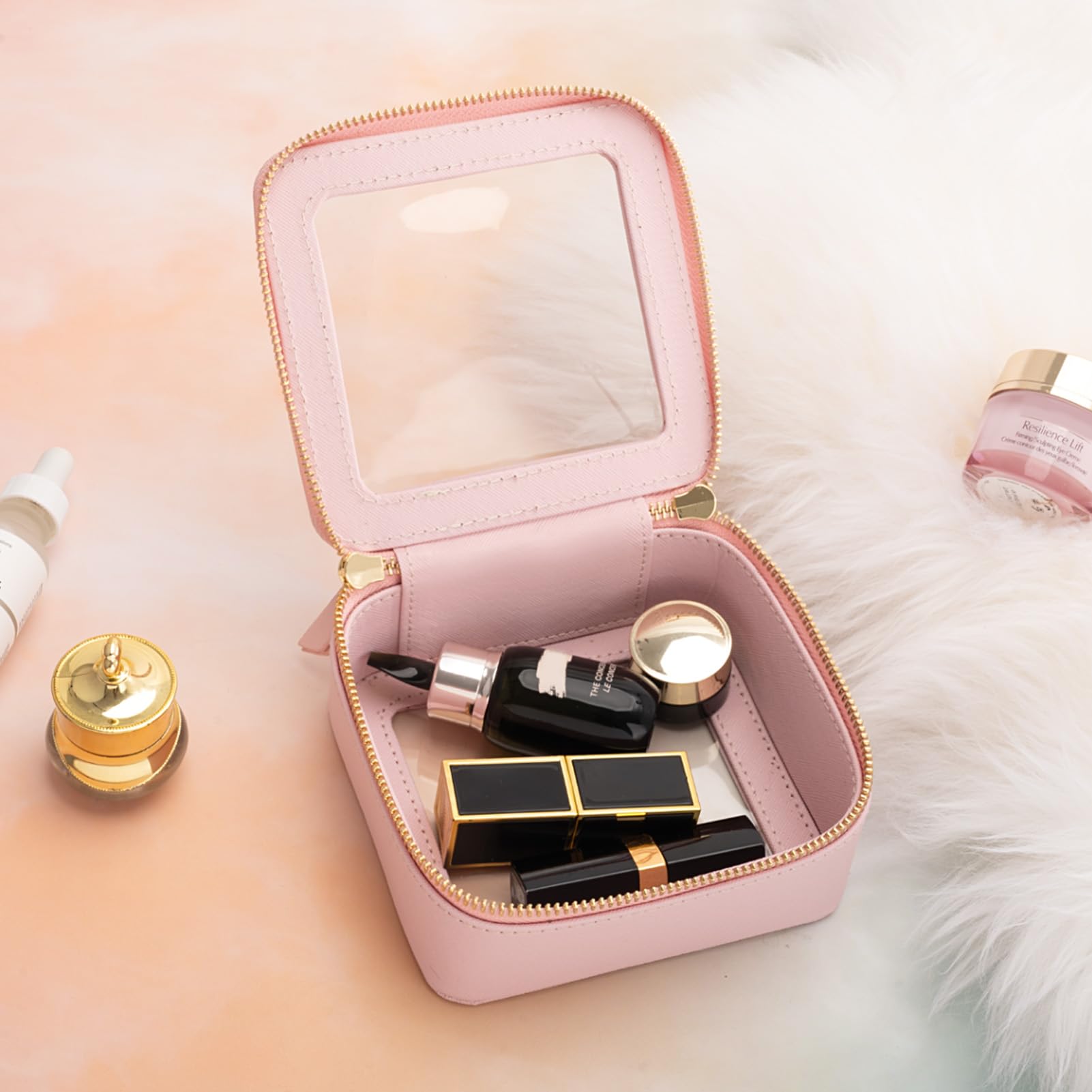 Aveniee Small Clear Makeup Bag – TSA-Approved Mini Travel Organizer, Waterproof Pink