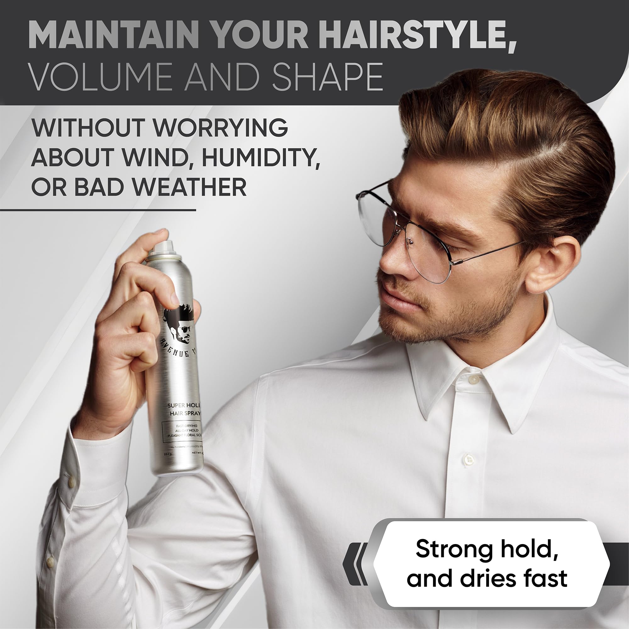 Avenue Man Super Hold Hairspray for Men – Fast-Drying Extra Hold, All-Day Control (10 oz)