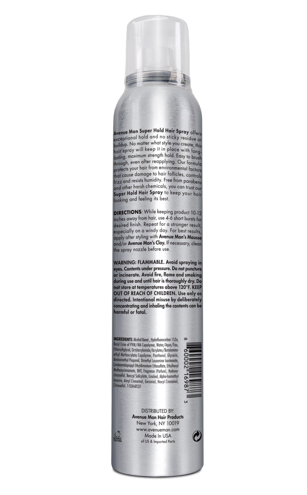 Avenue Man Super Hold Hairspray for Men – Fast-Drying Extra Hold, All-Day Control (10 oz)