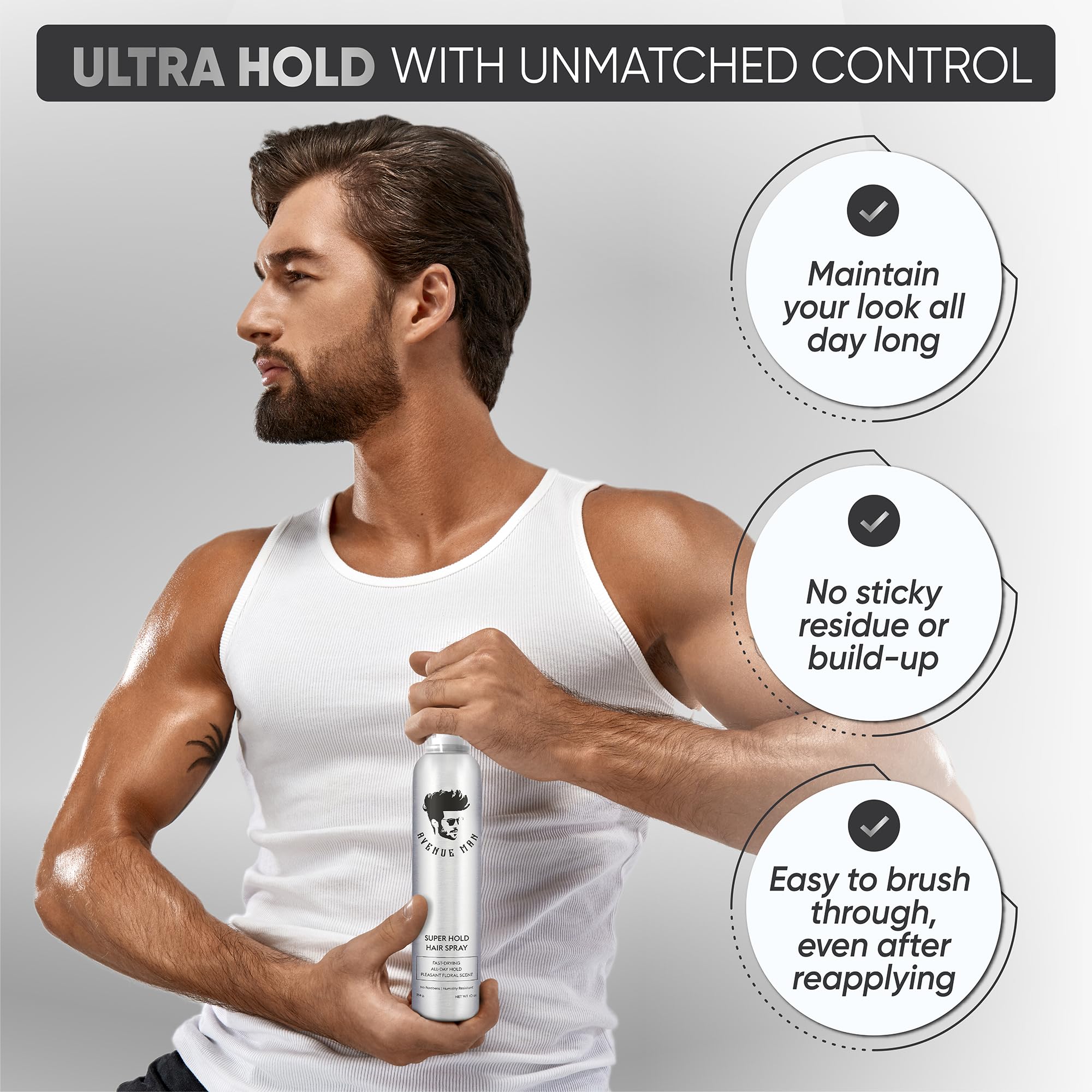 Avenue Man Super Hold Hairspray for Men – Fast-Drying Extra Hold, All-Day Control (10 oz)