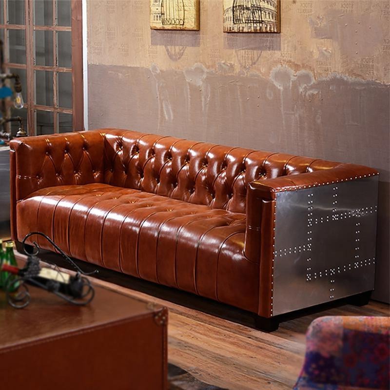 Aviator Three Seater Sofa, Real Leather And Aluminium