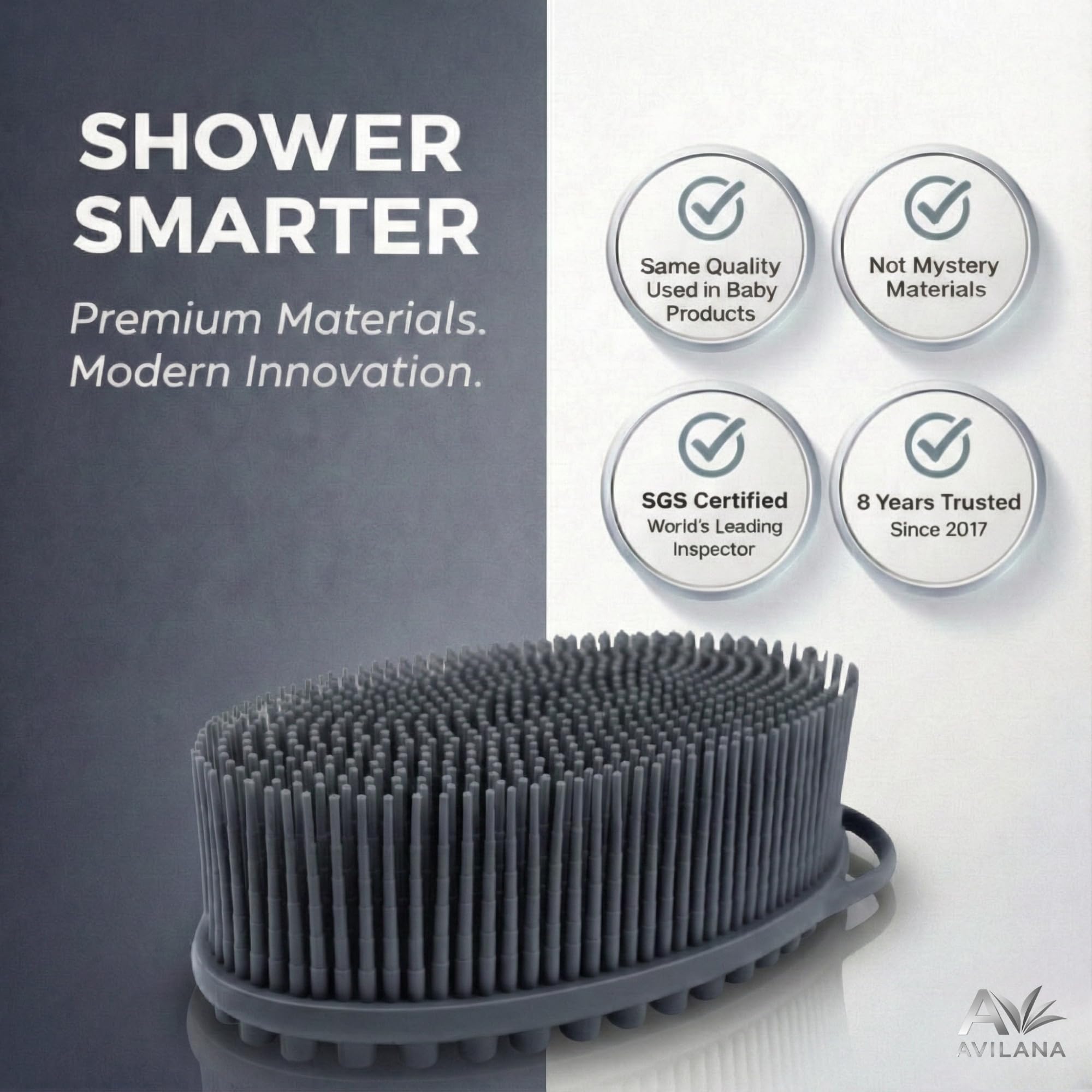 Avilana Silicone Body Scrubber – Dual-Sided Bath Brush, SGS Certified Food-Grade