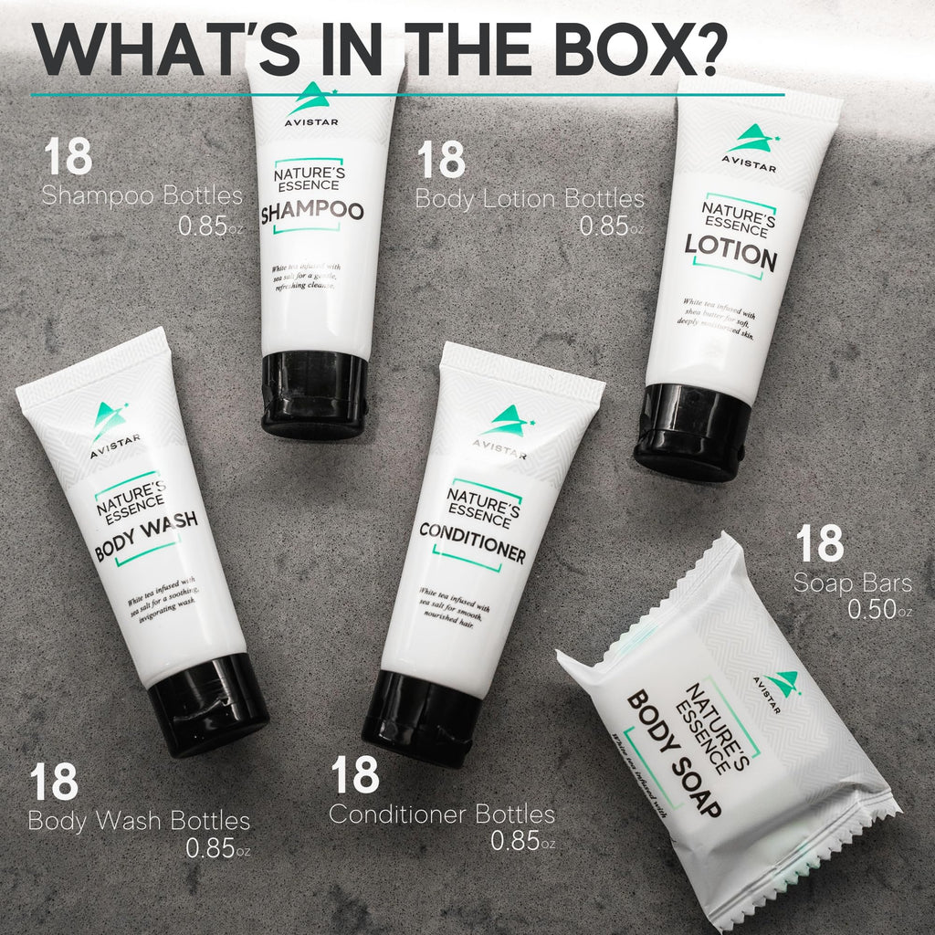 Avistar 90-Piece Hotel Toiletries Bulk Set – Travel Essentials for Hosts & Guests
