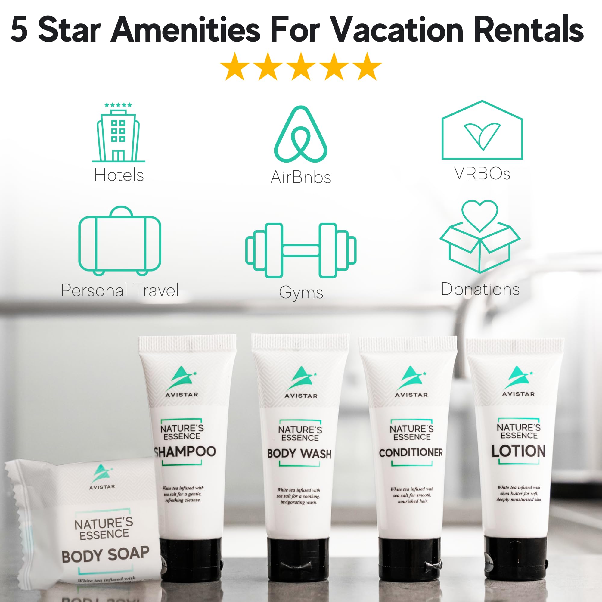 Avistar 270-Piece Hotel Toiletries Bulk Set | Travel Essentials for Hosts