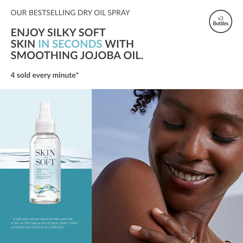 AVON SKIN SO SOFT Original Jojoba Oil Spray – Lightweight Dry Oil (3 Pack)