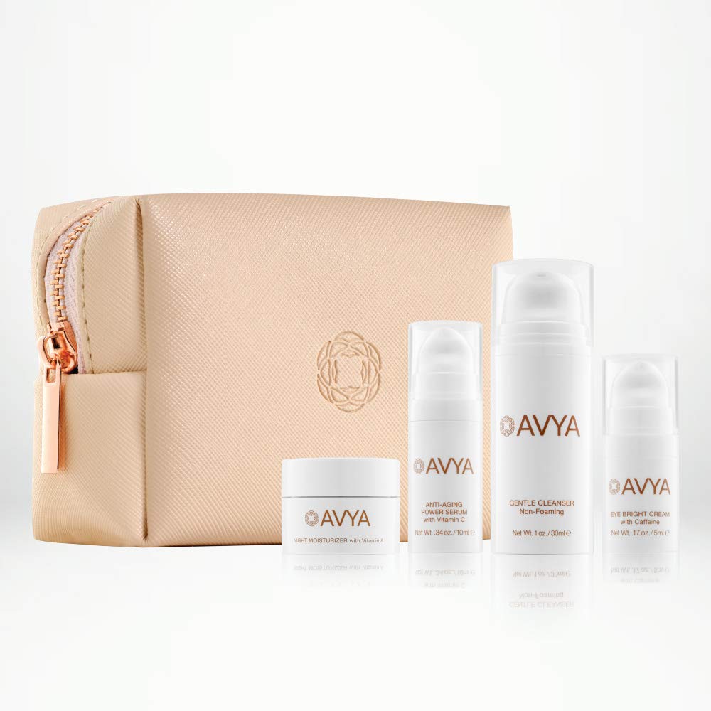 Avya Skincare Ayurvedic Weekend Travel Set – 4-Piece, Under 3 oz Travel Skincare Kit