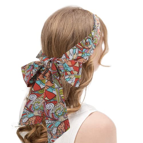 AWAYTR Women's Chiffon Non-Slip Head Wraps – 3-Pack Twist Knotted Criss Cross Headbands for Thick Hair (Cashews Red Orange Purple)