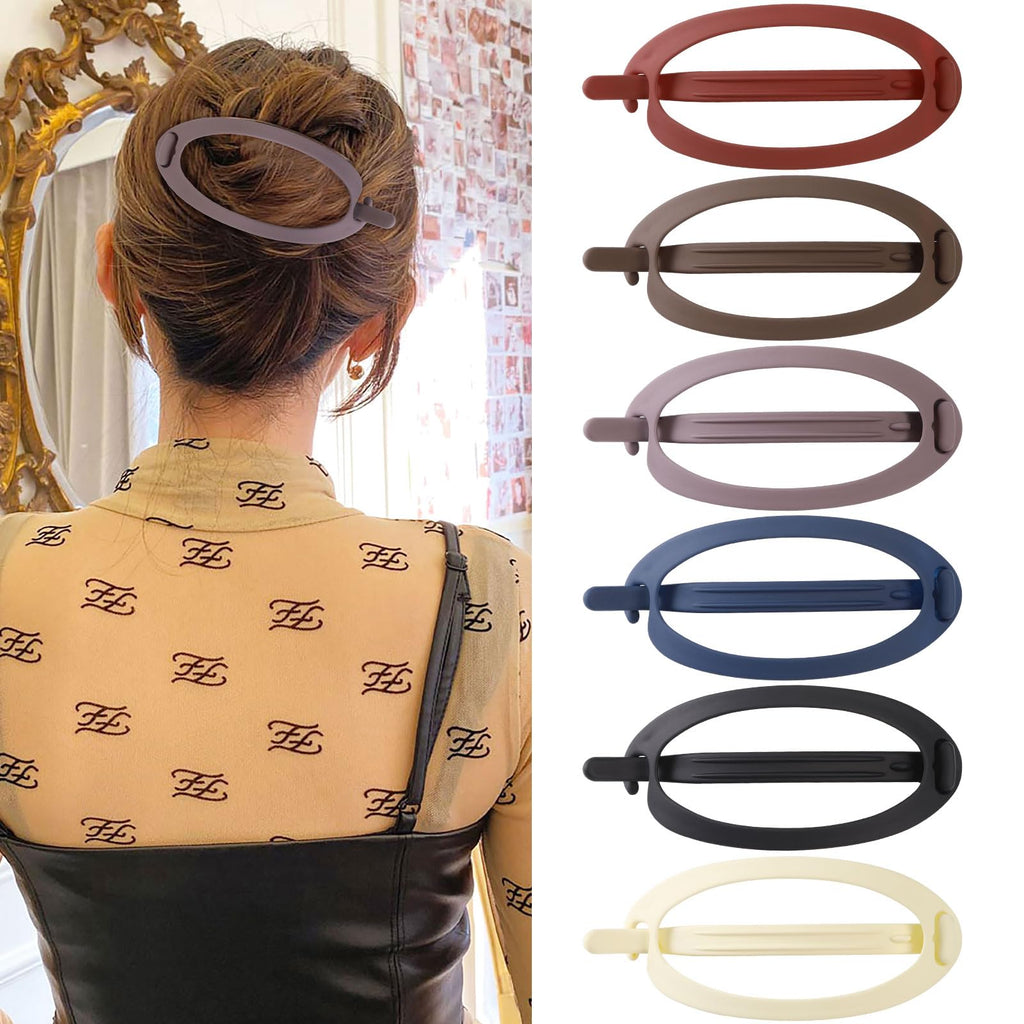 AWAYTR French Concord Hair Clips Claw – 6Pcs Flat Side Slid Clips, Matte Oval Large (4.7 in) No-Slip