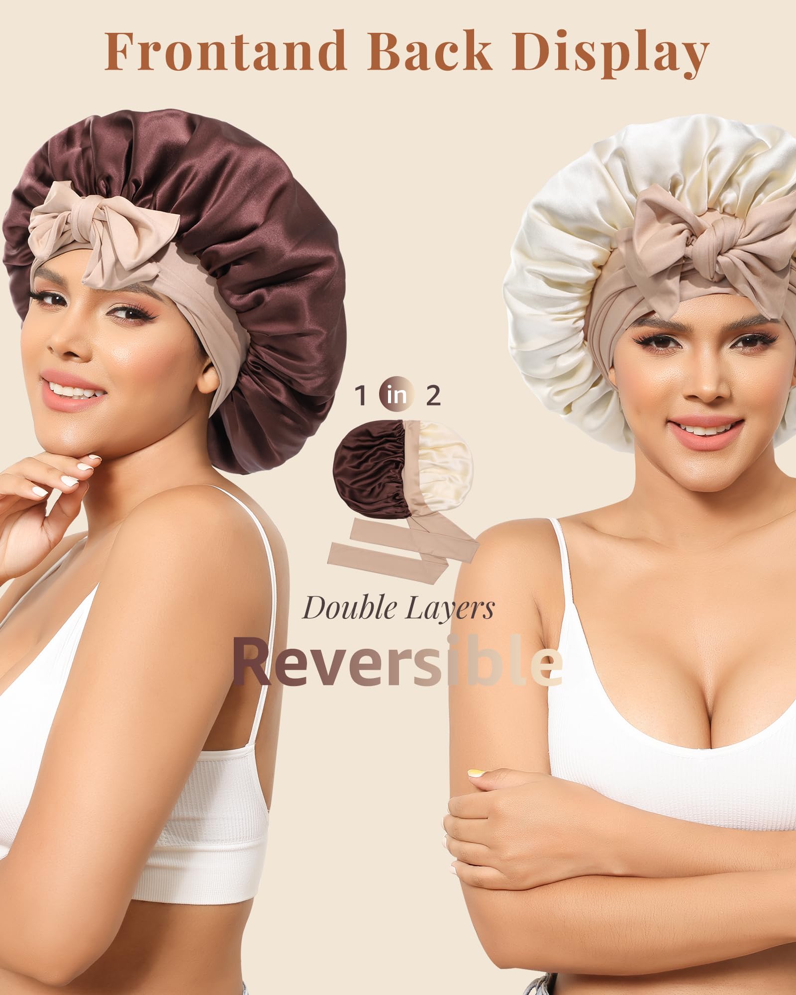 AWAYTR Silk Bonnet for Sleeping – 100% Mulberry Silk, 2-Layer Reversible Band