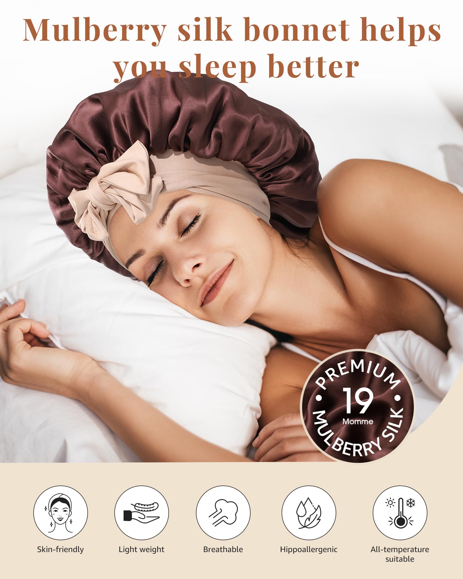 AWAYTR Silk Bonnet for Sleeping – 100% Mulberry Silk, 2-Layer Reversible Band