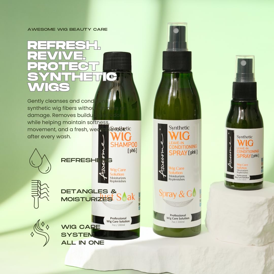 Awesome Synthetic Wig Shampoo & Leave-in Conditioner Spray (pH6) – Premium Set of 3