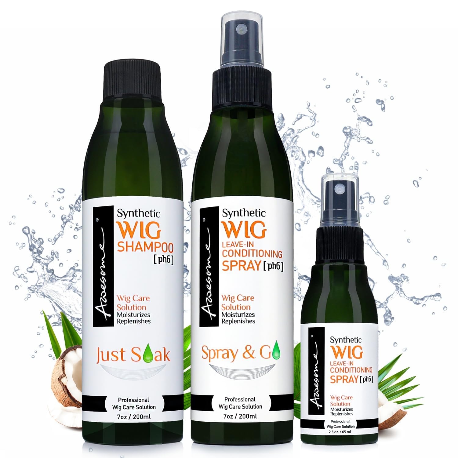 Awesome Synthetic Wig Shampoo & Leave-in Conditioner Spray (pH6) – Premium Set of 3