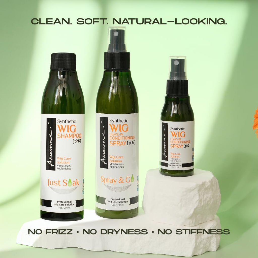 Awesome Synthetic Wig Shampoo & Leave-in Conditioner Spray (pH6) – Premium Set of 3