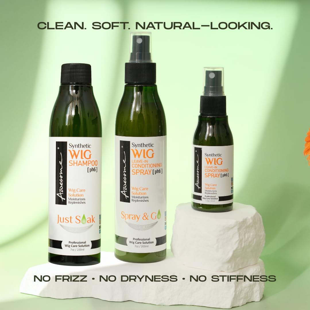 Awesome Synthetic Wig Shampoo & Leave-in Conditioner Spray (pH6) – Premium Set of 3