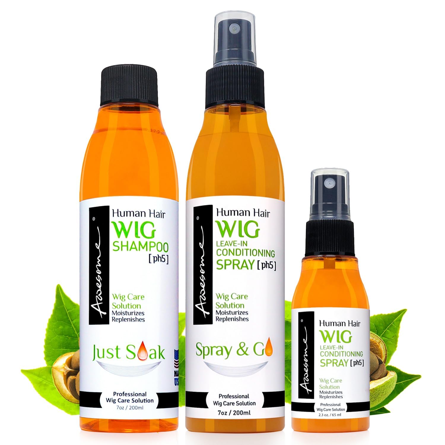 Awesome Human Hair Wig Shampoo & Conditioner – Premium 3-Piece Set for Silkiness, Shine & Freshness (7 oz + Travel Sizes)