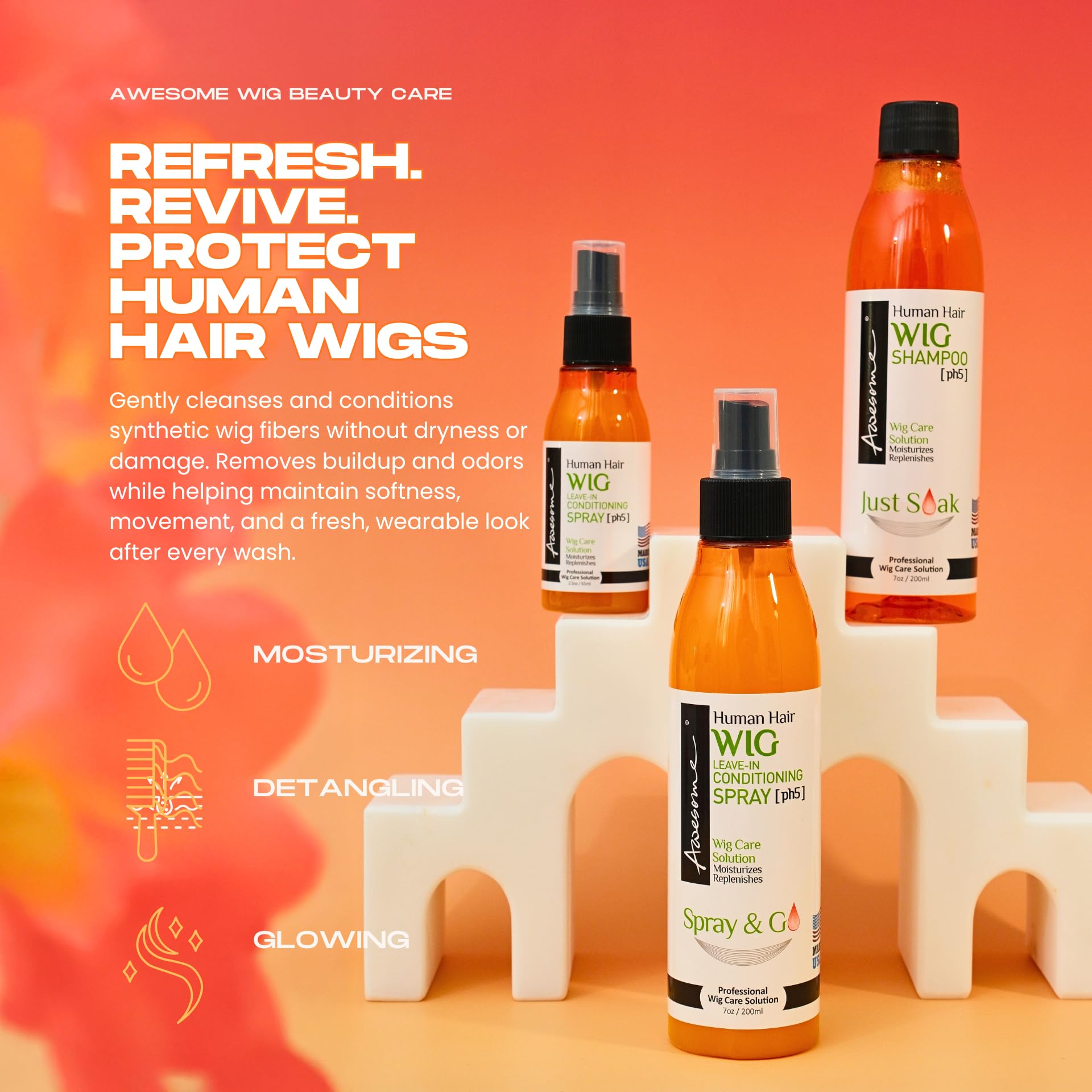 Awesome Human Hair Wig Shampoo – pH5 Wig Care, Adds Body & Shine, Detangles (7 fl oz)