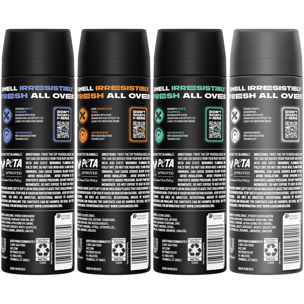 AXE Aluminum-Free XL Variety 8-Pack Body Spray – 48H Odor Protection, 5.1 fl oz Each