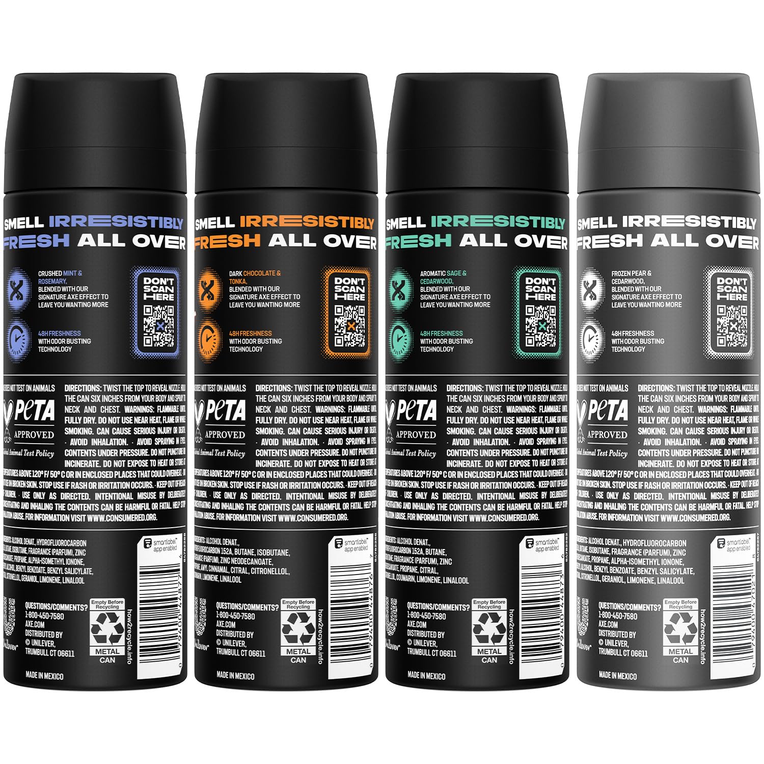 AXE Aluminum-Free XL Variety 8-Pack Body Spray – 48H Odor Protection, 5.1 fl oz Each