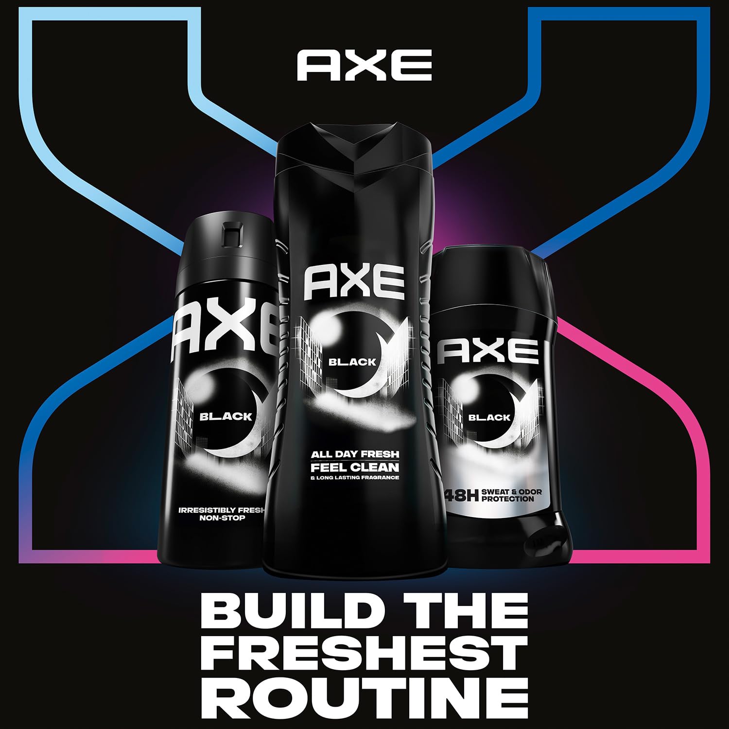 AXE Men's Body Wash Black 3-Pack – 3-In-1 Body, Face & Hair Wash, Frozen Pear & Cedarwood