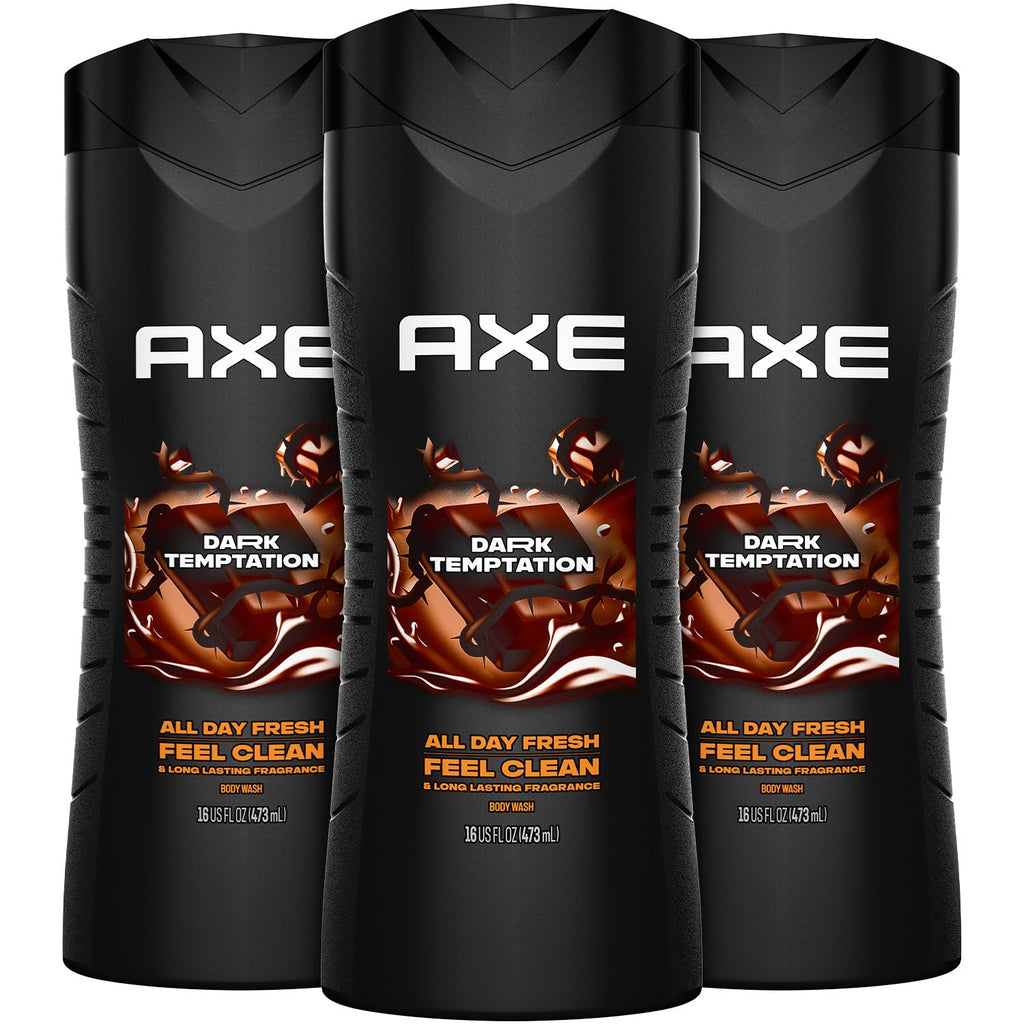 AXE Dark Temptation Body Wash 3-Pack – 12-Hour Fresh Chocolate Scent, 16 oz Each