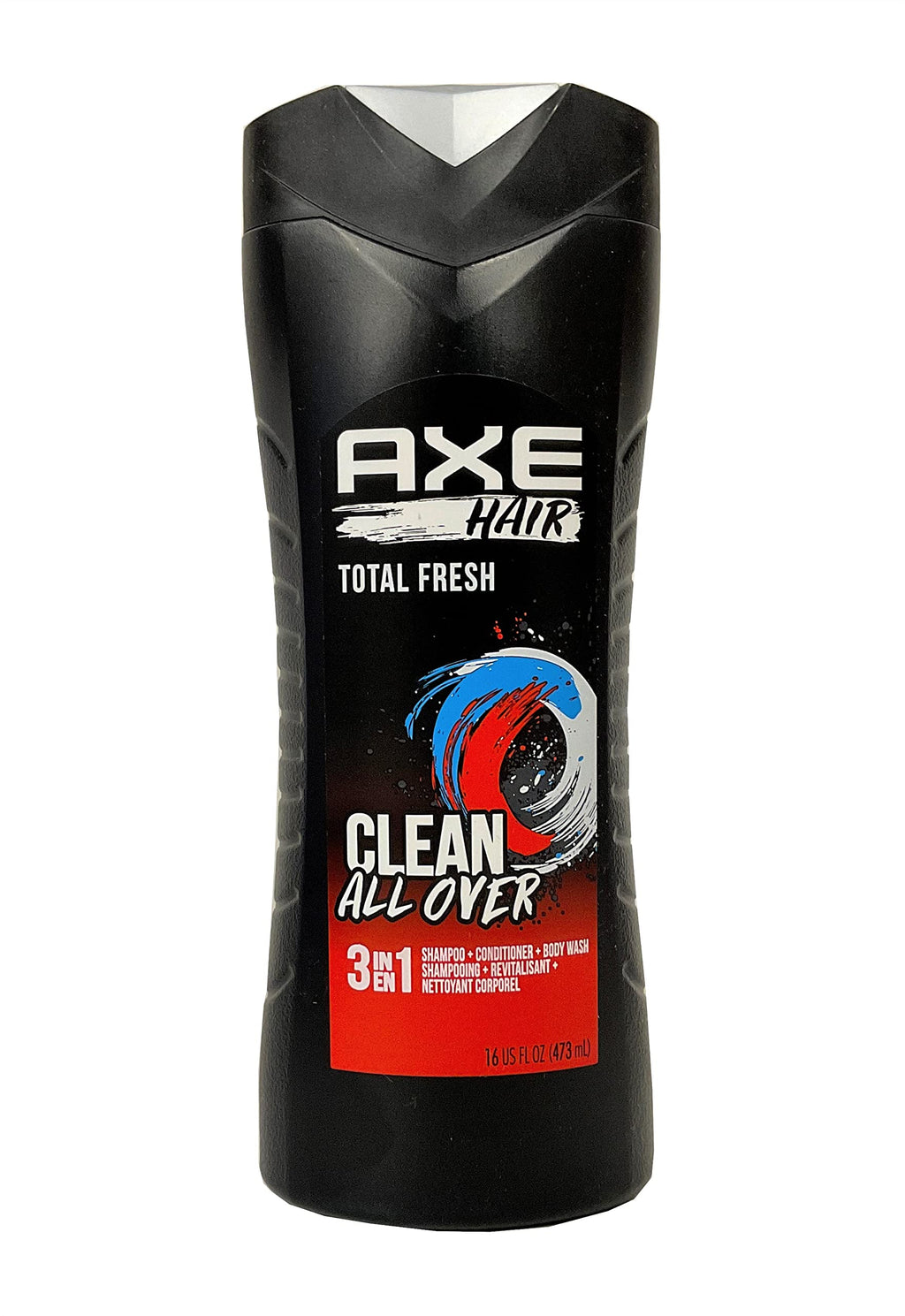 Axé Hair 3 in 1 Total Fresh Shampoo, Conditioner & Body Wash — Pack of 3 Bottles (16 oz each)