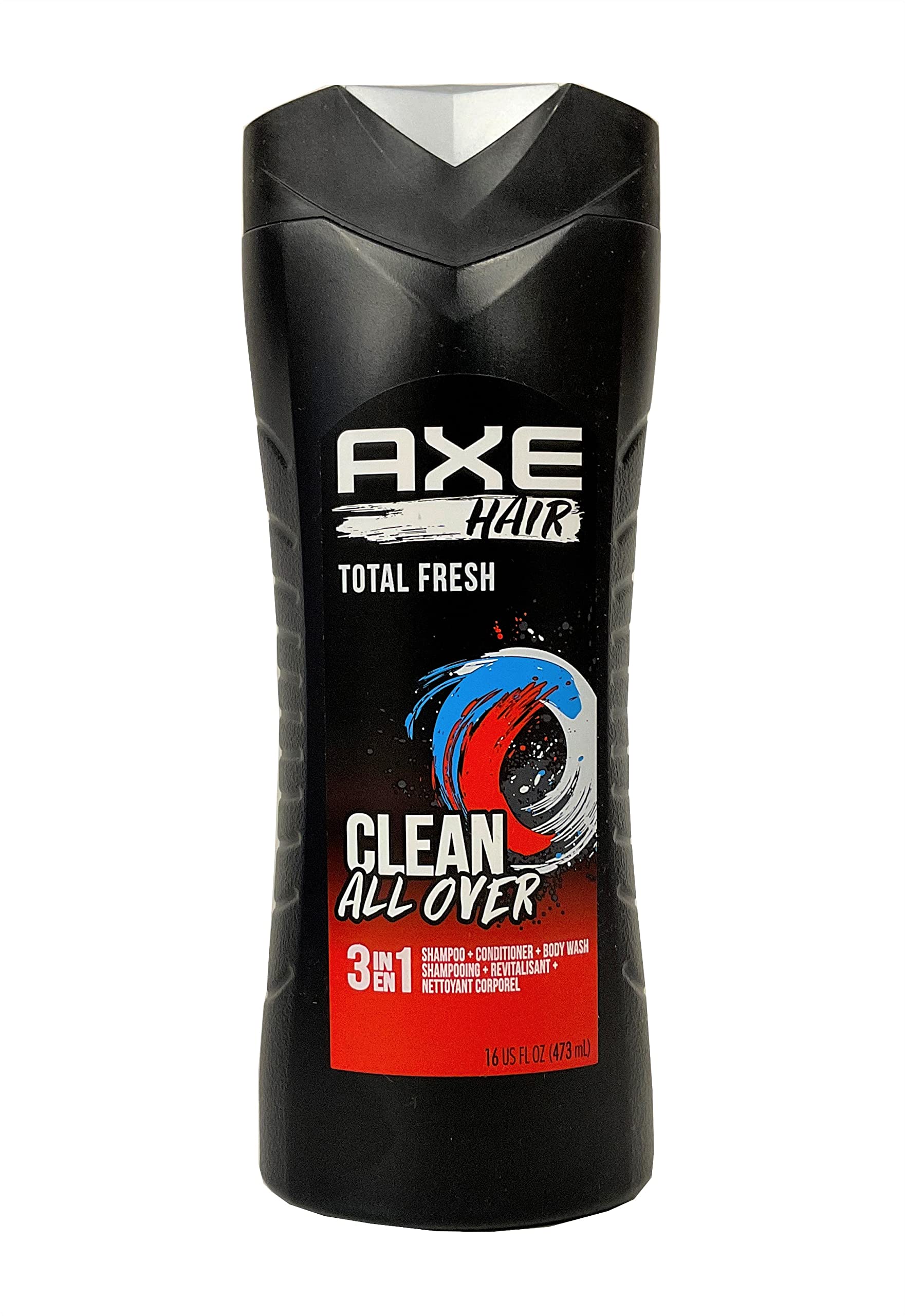 Axé Hair 3 in 1 Total Fresh Shampoo, Conditioner & Body Wash — Pack of 3 Bottles (16 oz each)