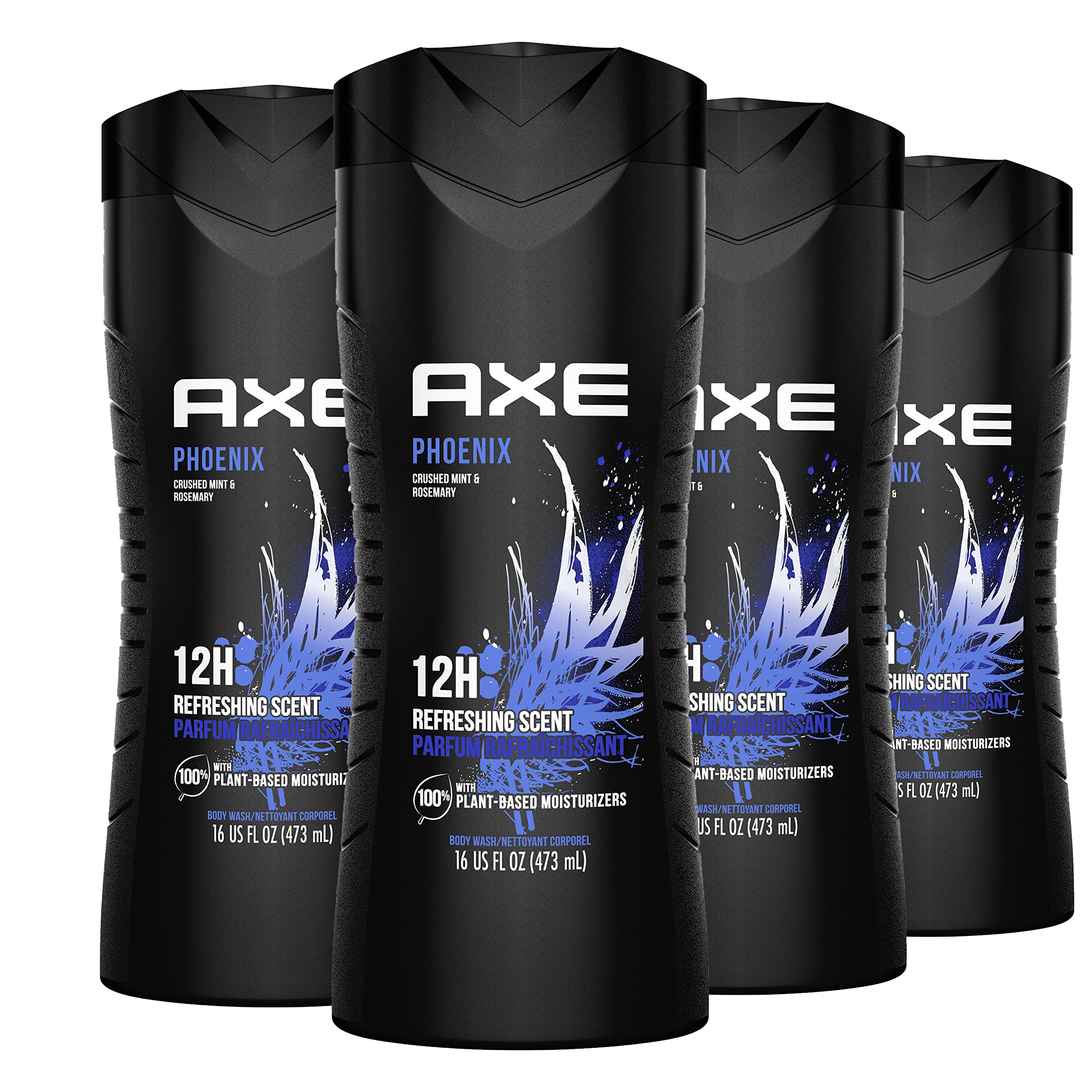 AXE Phoenix Body Wash 4-Pack – 12-Hour Fresh Mint & Rosemary, 16 oz