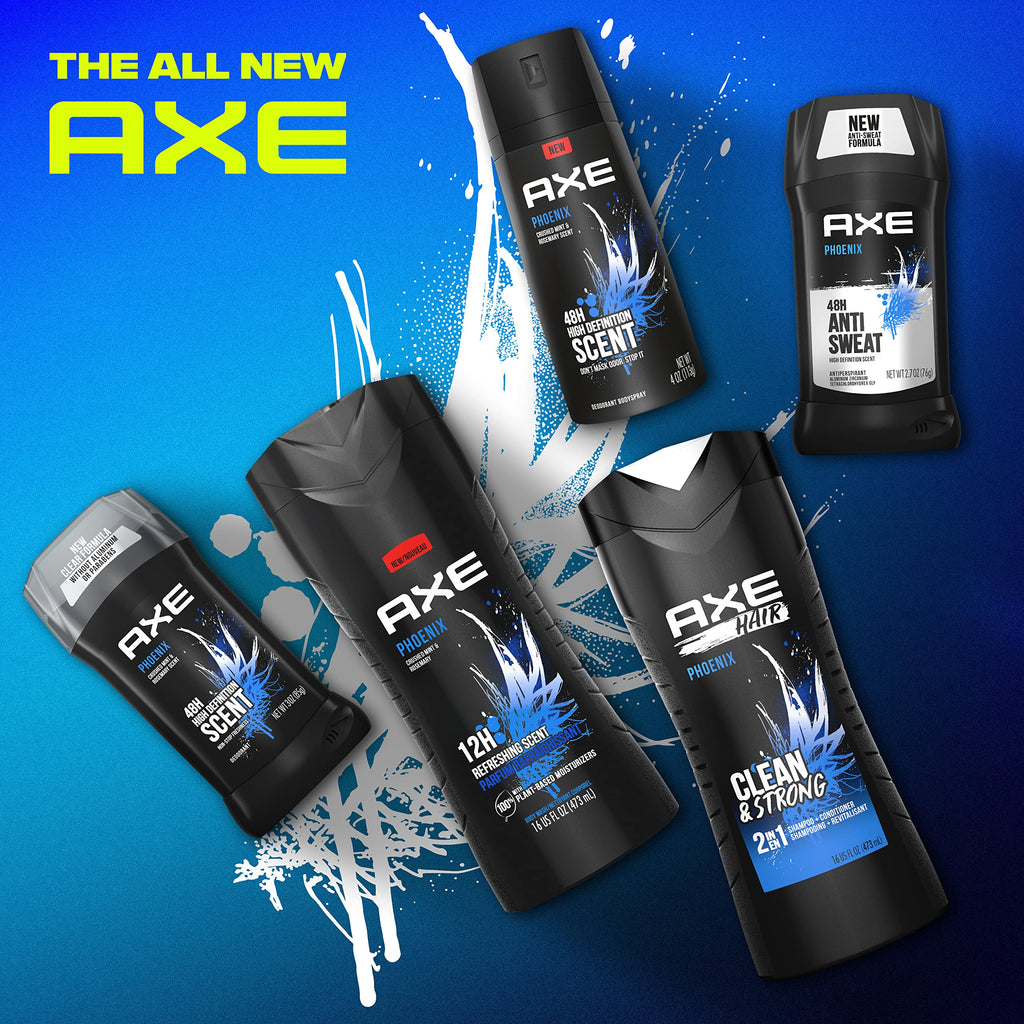 AXE Phoenix Body Wash 4-Pack – 12-Hour Fresh Mint & Rosemary, 16 oz