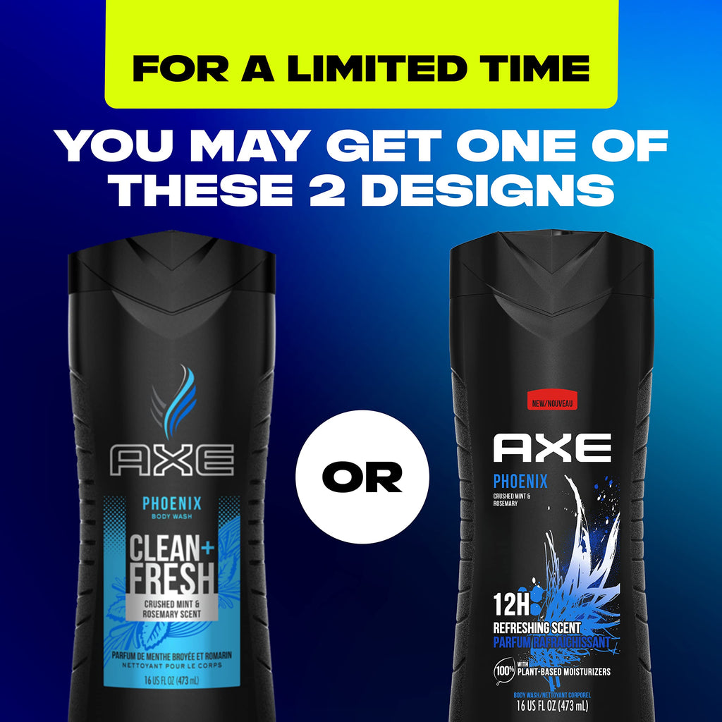 AXE Phoenix Body Wash 4-Pack – 12-Hour Fresh Mint & Rosemary, 16 oz