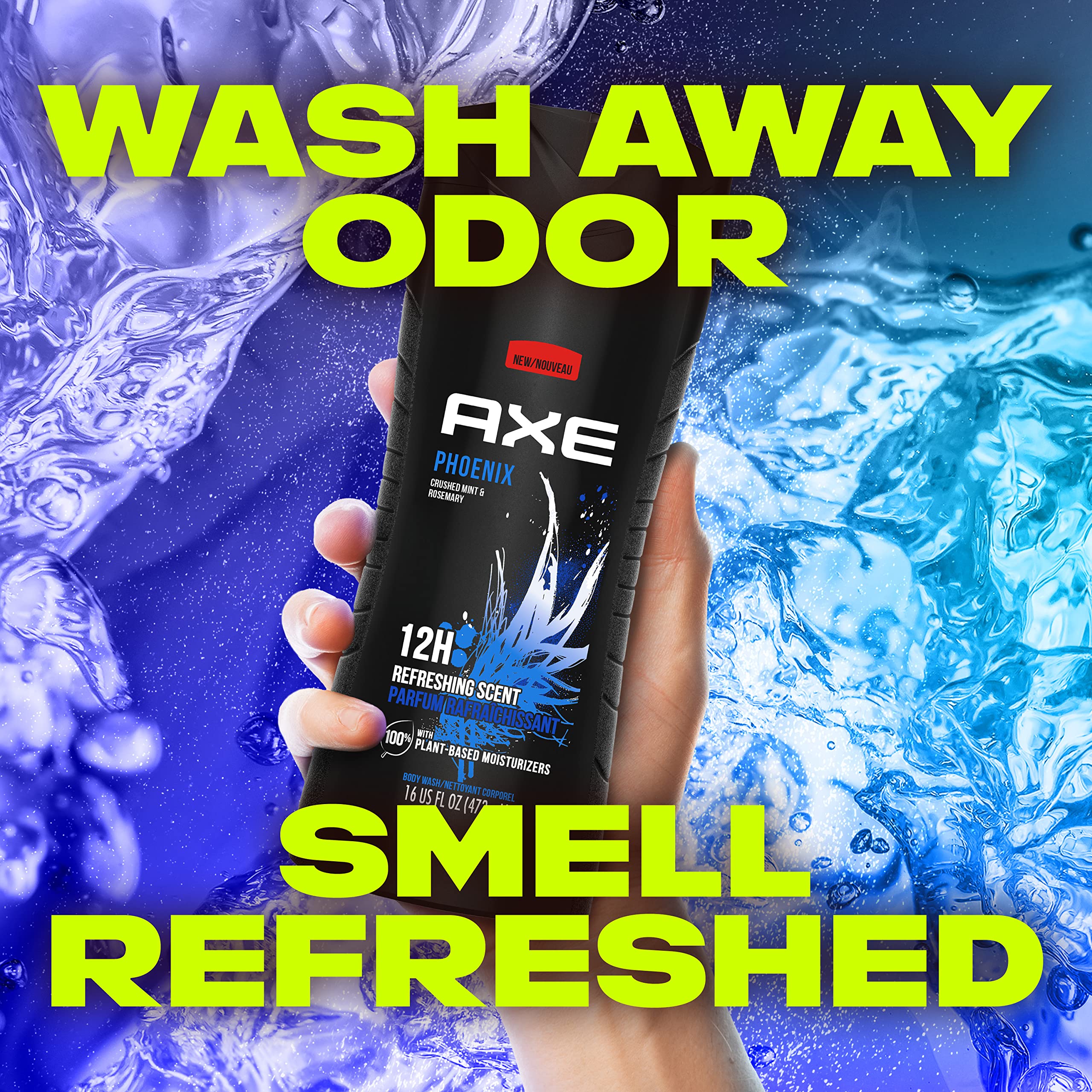 AXE Phoenix Body Wash 4-Pack – 12-Hour Fresh Mint & Rosemary, 16 oz