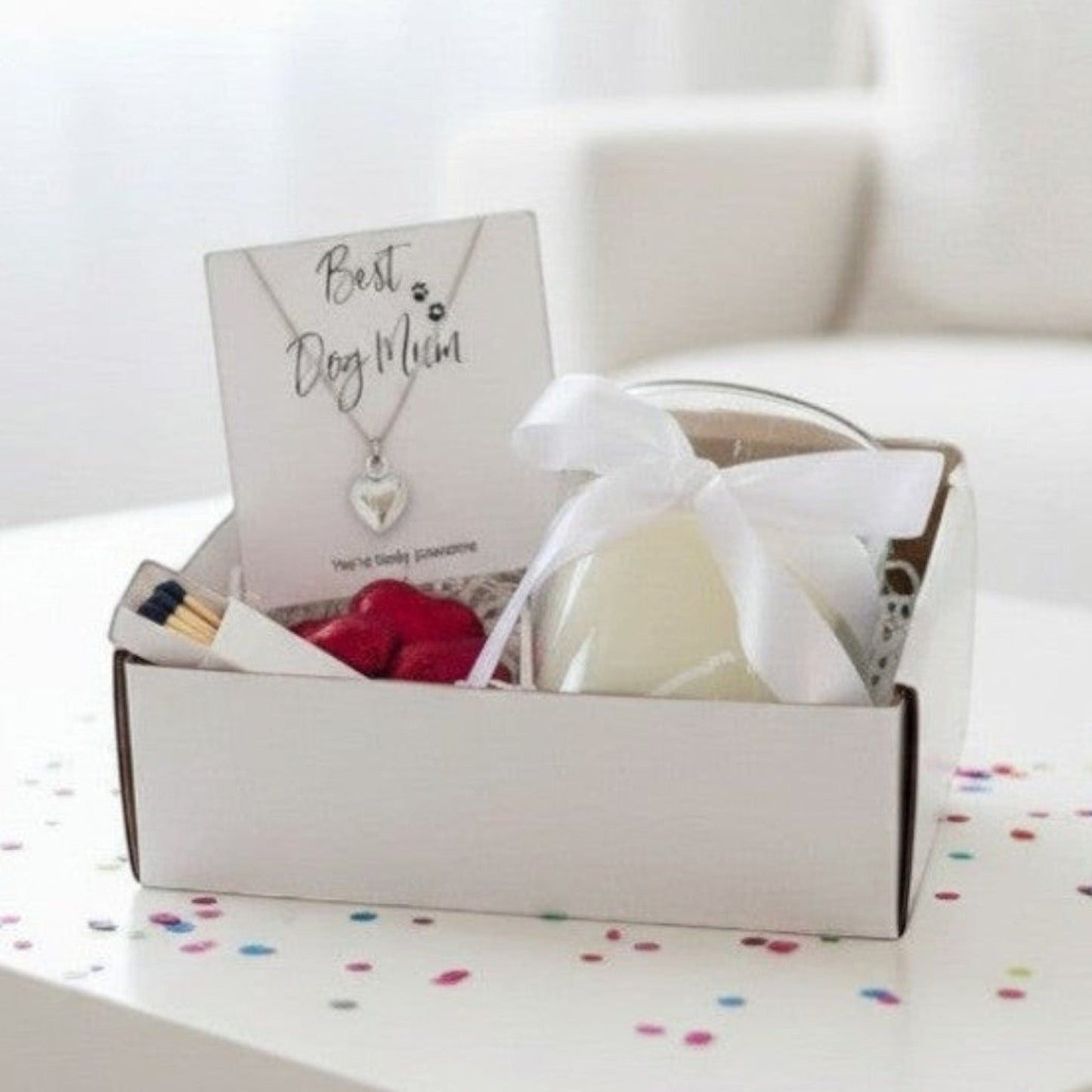 Small Best Dog Mum Gift Hamper Necklace, Chocs & Candle