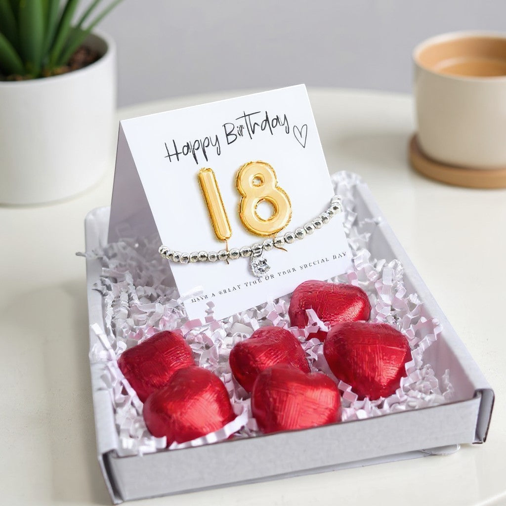 18th Birthday Cubic Zirconia Bracelet & Gold Balloons Mini Hamper