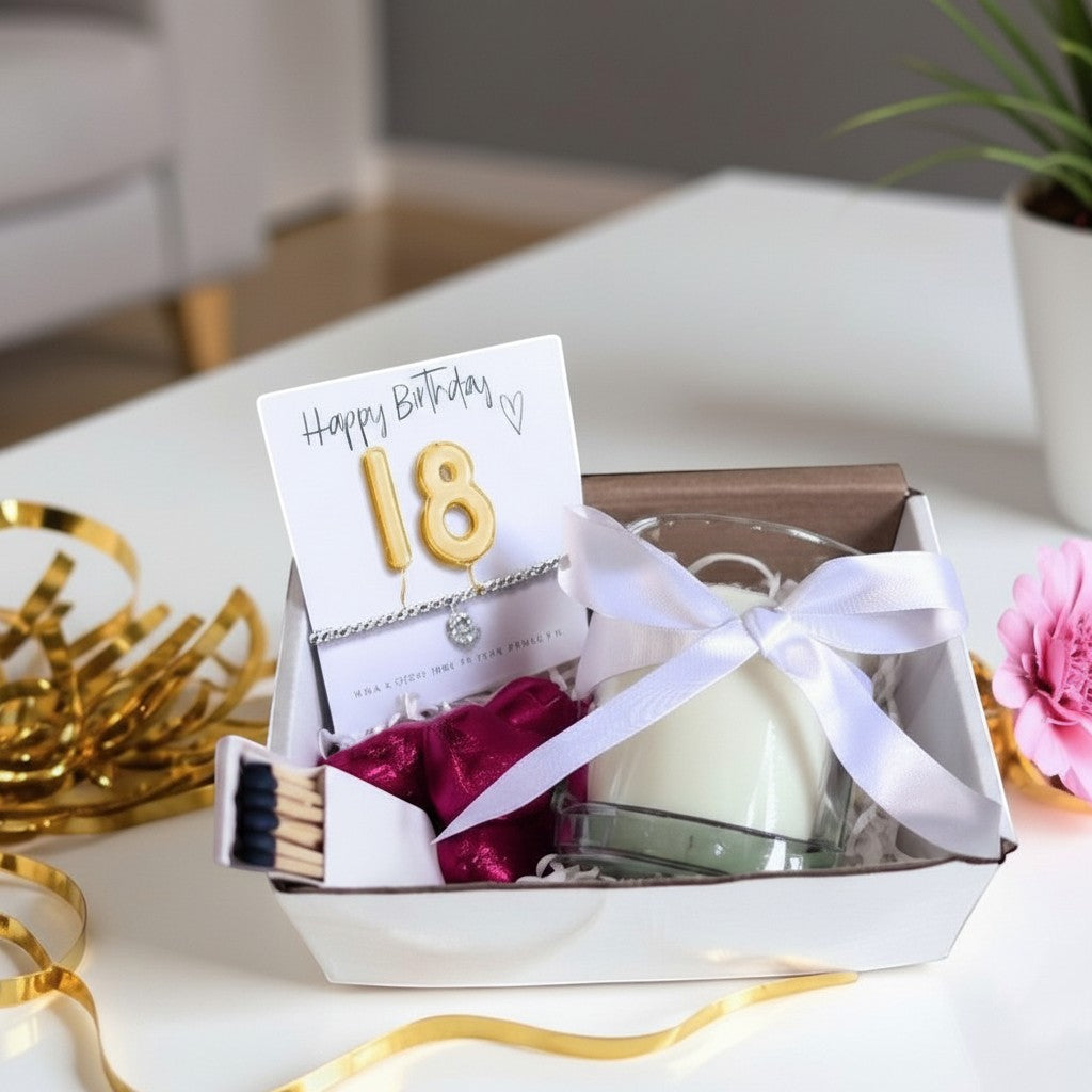 Small 18th Birthday Gold Balloon Hamper | Candle, Bracelet, Chocolates