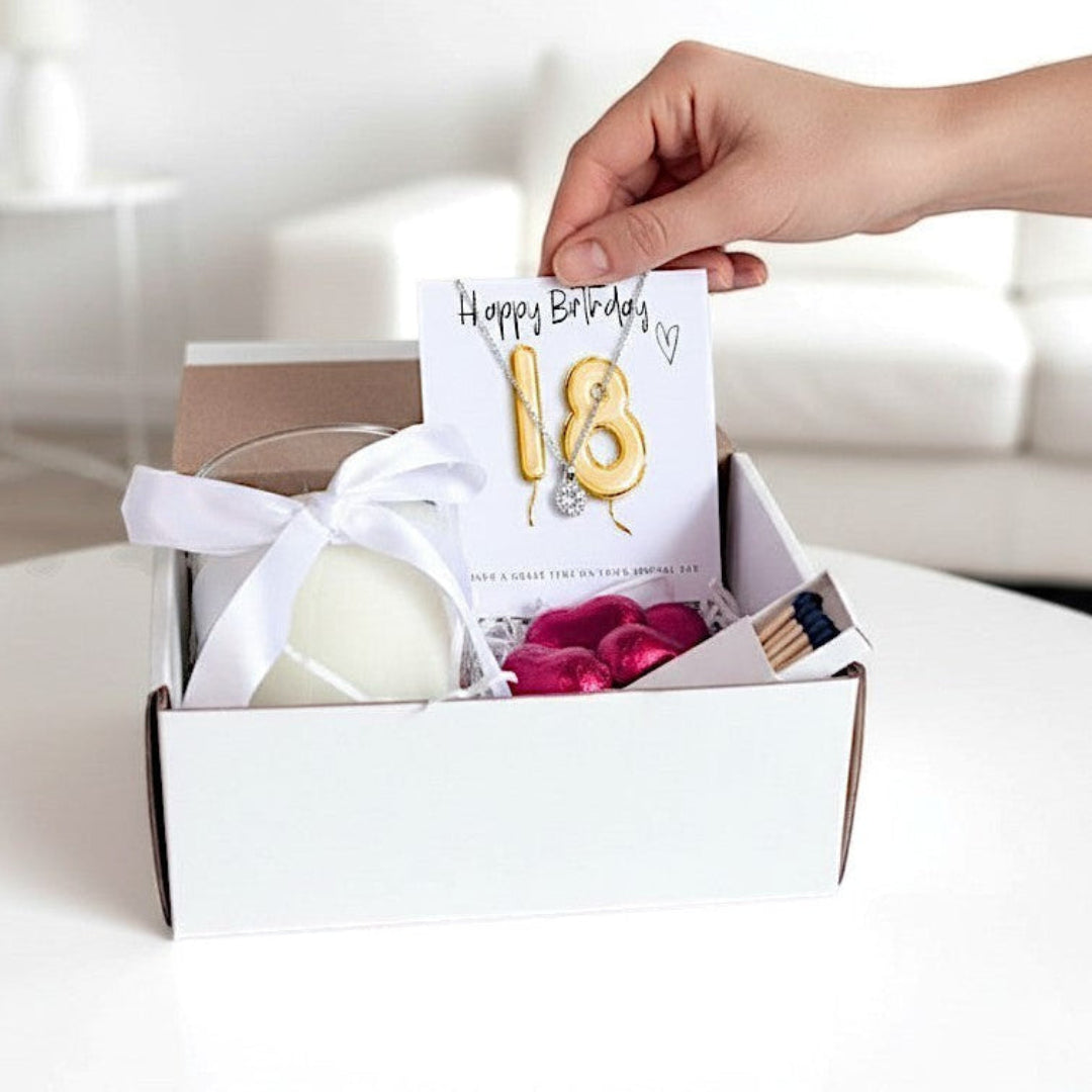 Small 18th Birthday Gold Balloon Hamper | Candle, Necklace, Chocolates