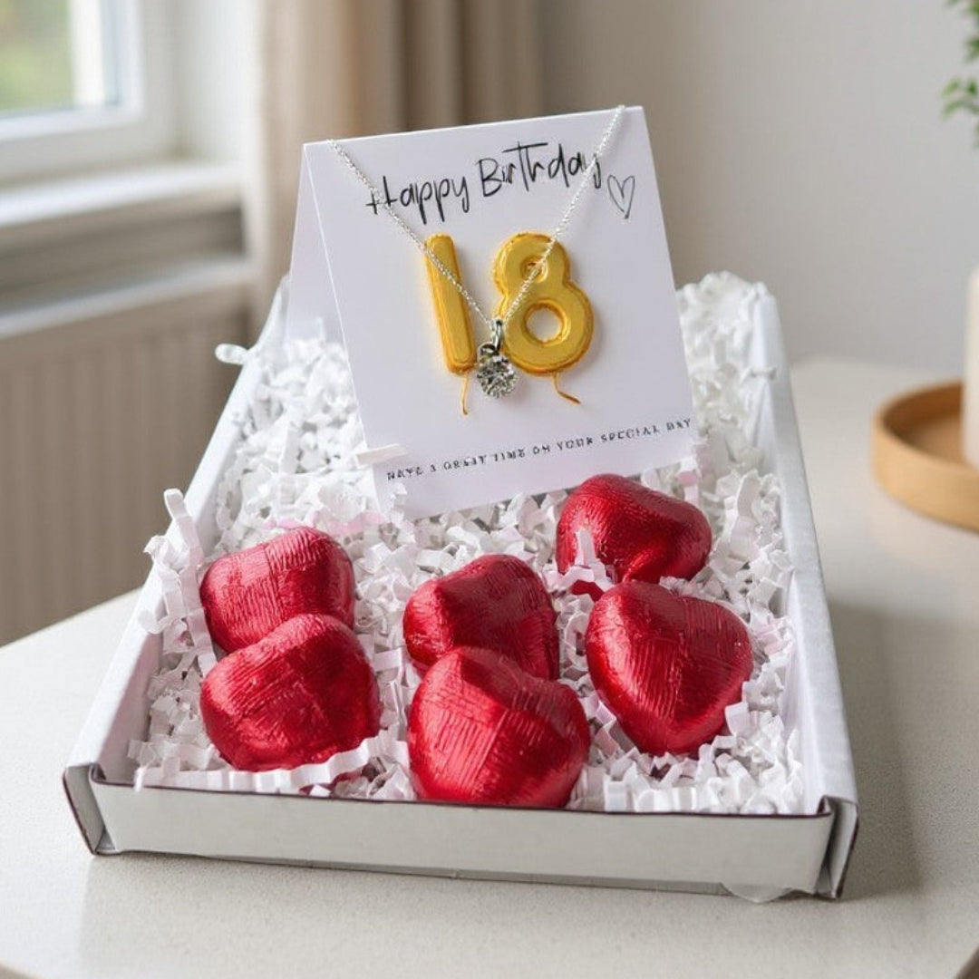 18th Birthday Cubic Zirconia Necklace & Gold Balloons Mini Hamper