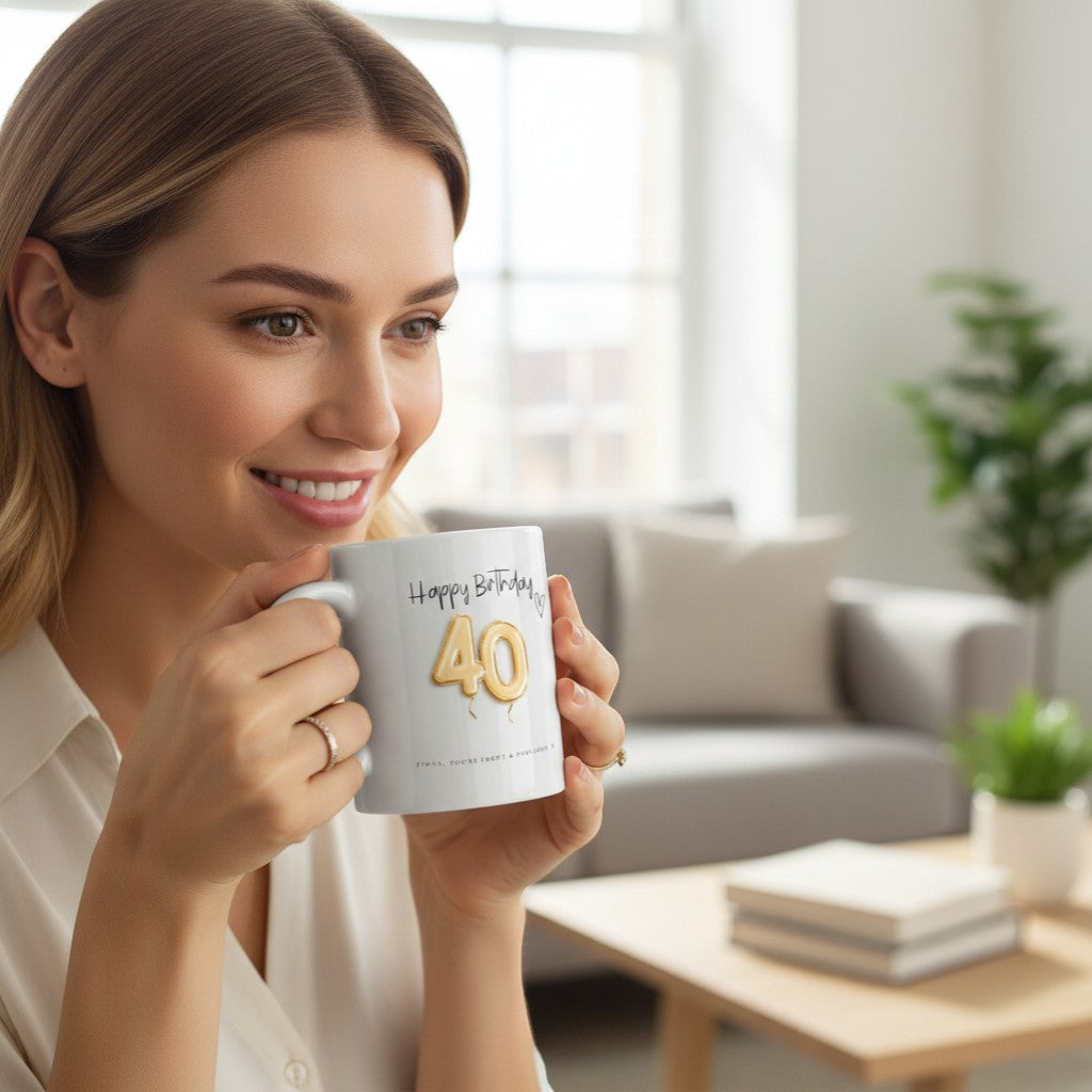 Personalised 40th Birthday Gold Balloons Mug