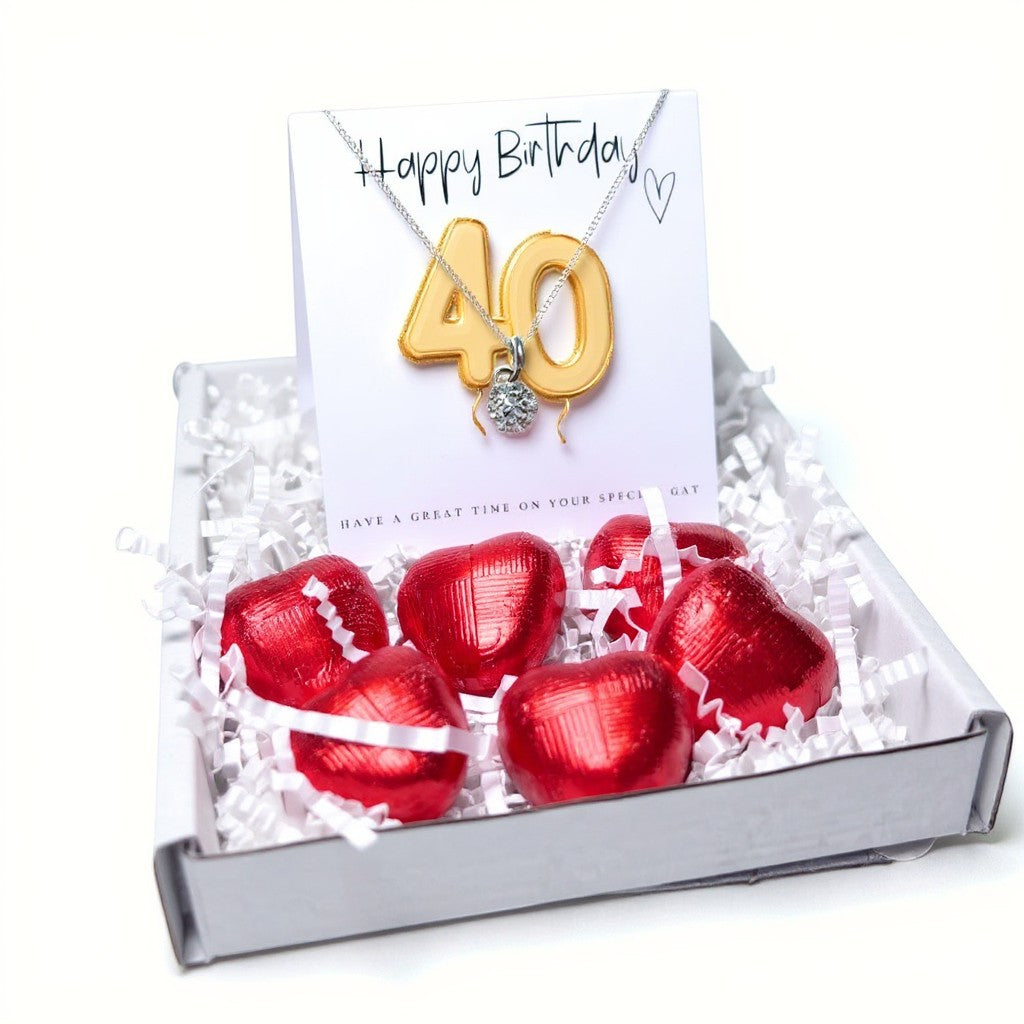 40th Birthday Cubic Zirconia Silver Necklace & Gold Balloons Mini Gift Hamper