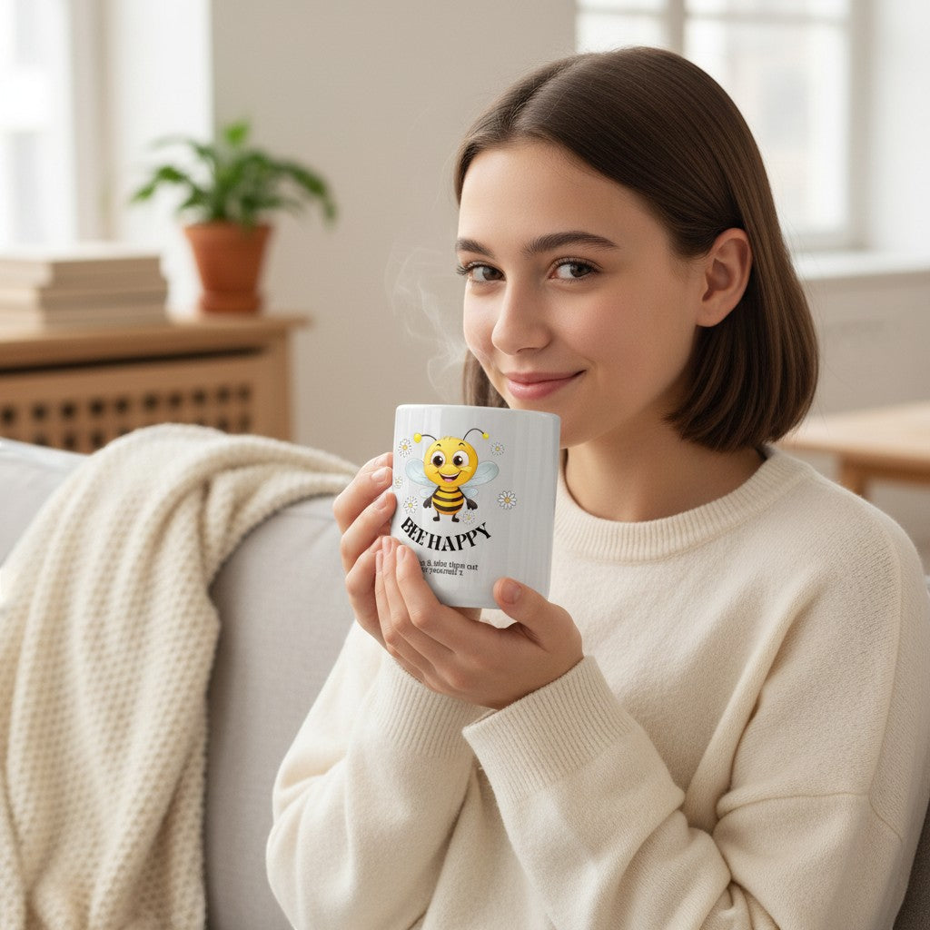 Personalised Bee Happy Mug | Gift for Friend, Sister