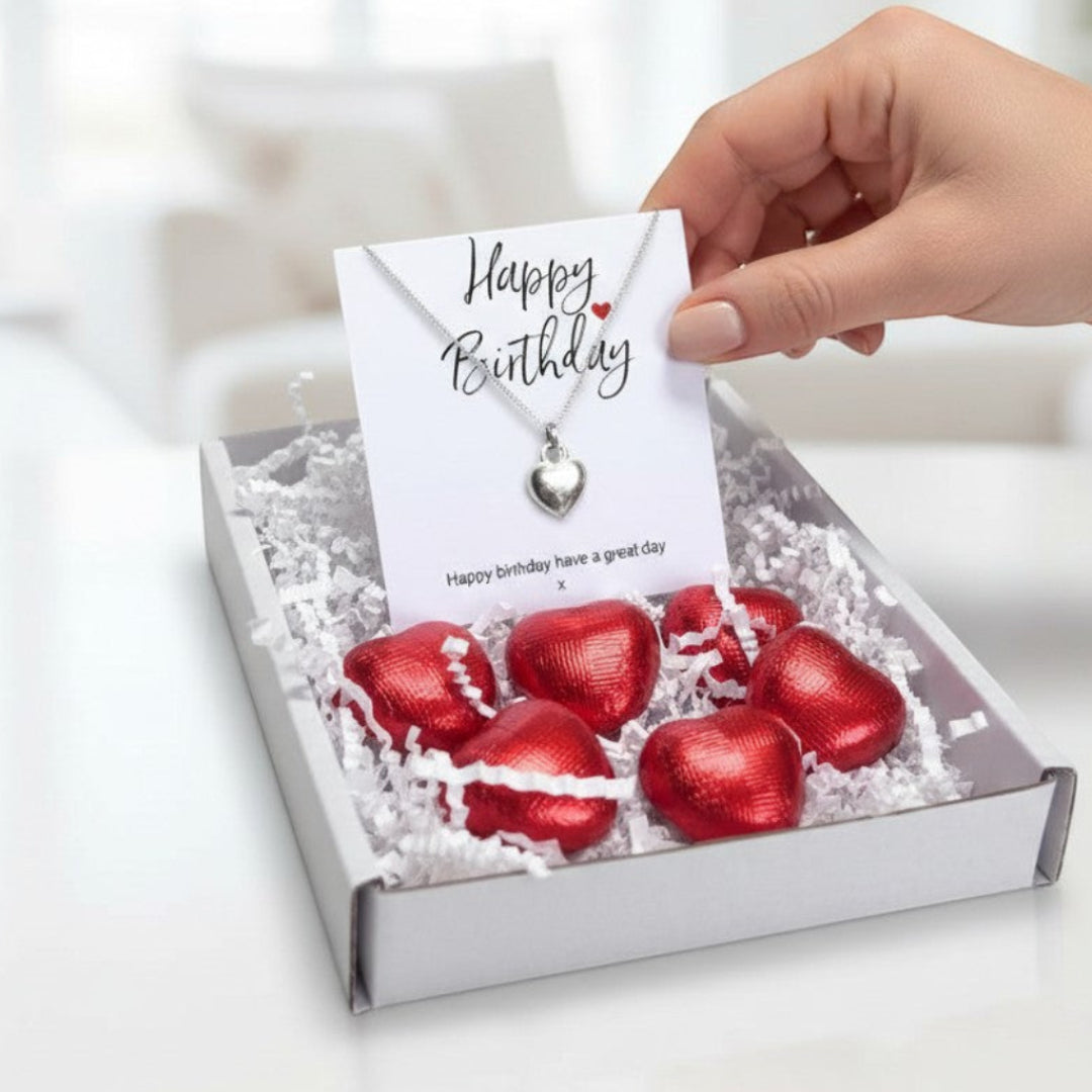 Happy Birthday Mini Gift Hamper with Silver Heart Necklace