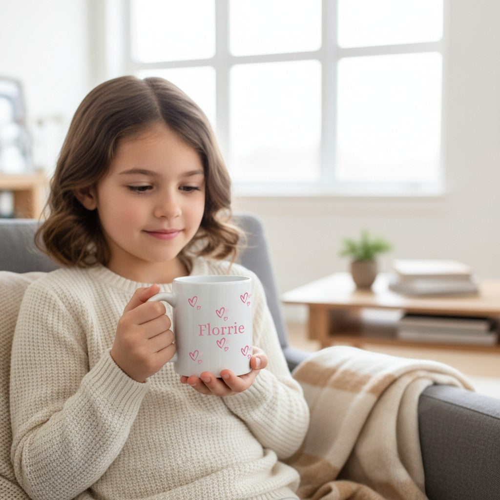 Personalised Pink Name Hearts Mug | Friend, Sister, Teachers Gift