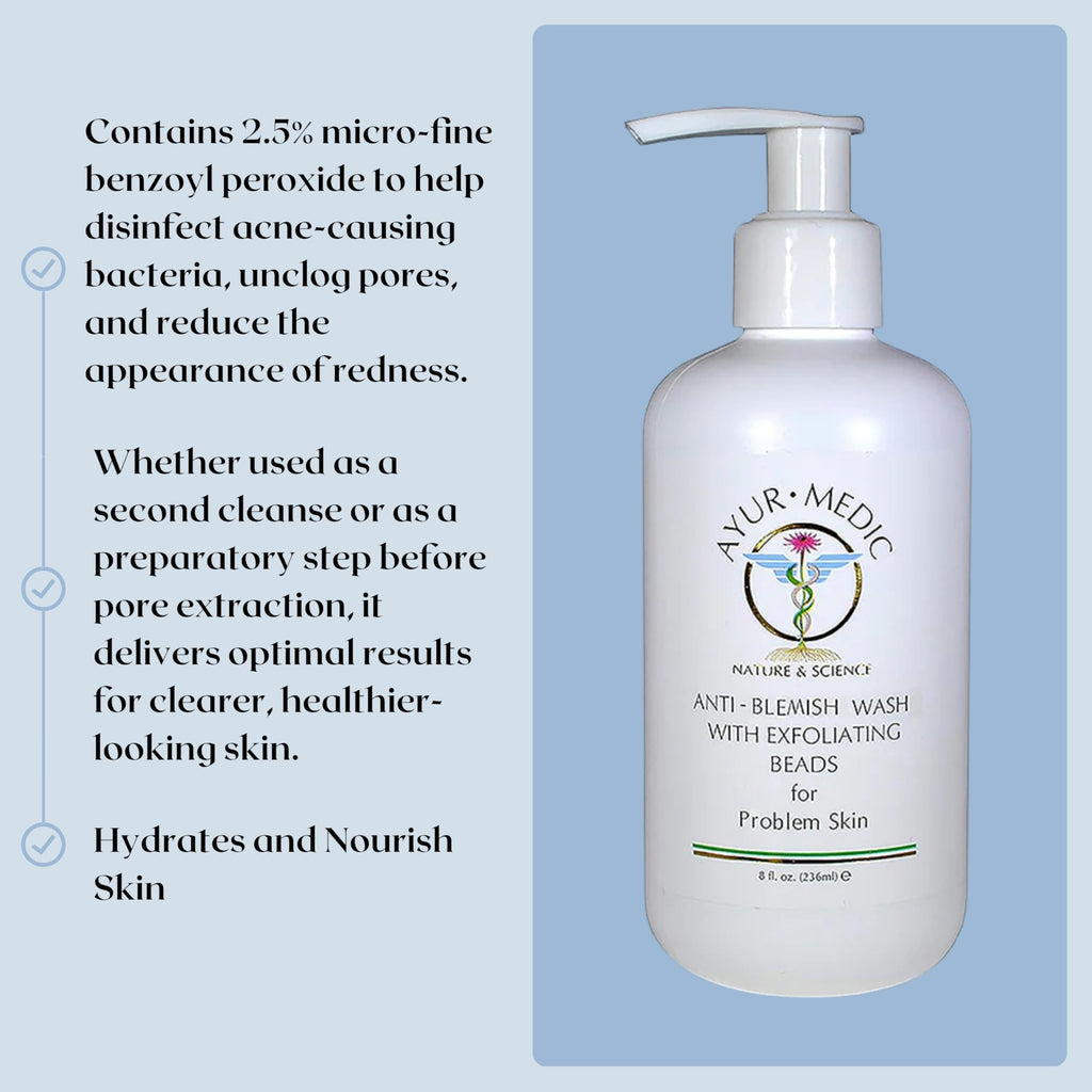 AYUR MEDIC Anti-Blemish Wash with Exfoliating Beads – Hydrating Foaming Cleanser for Sensitive Skin (8 oz)