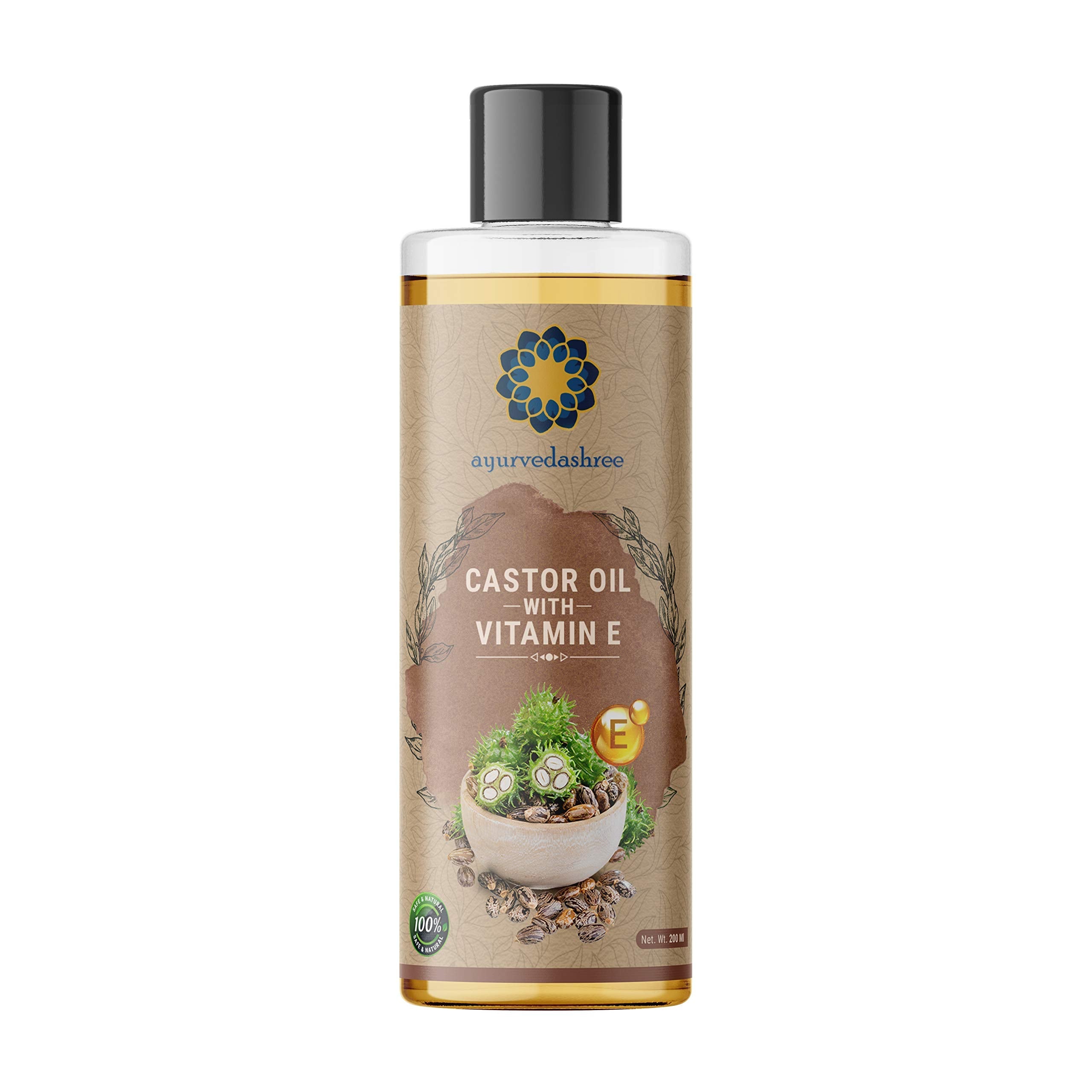 AYURVEDASHREE 100% Pure Cold-Pressed Castor Oil with Vitamin E – 200 ml