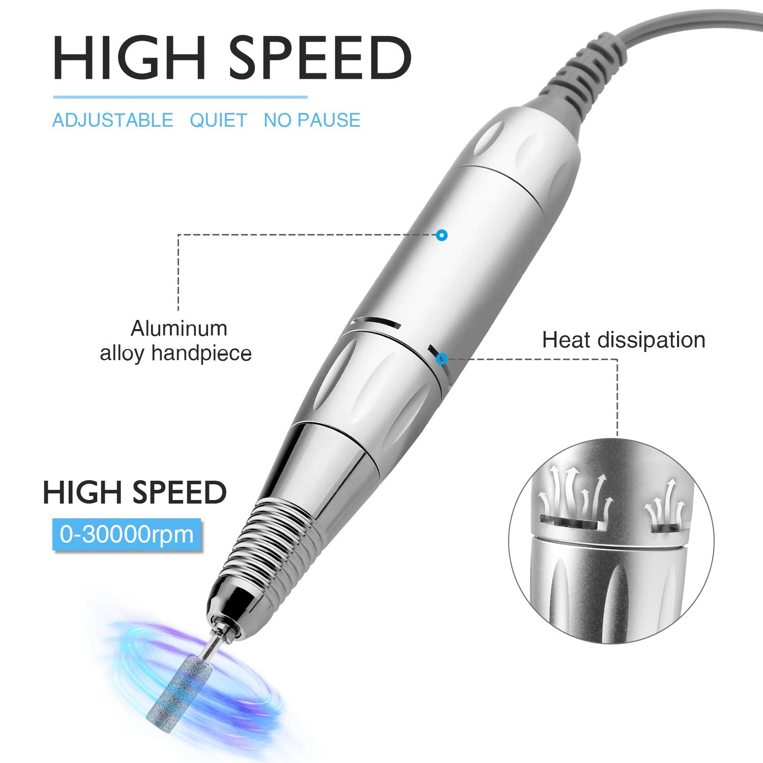 AZ GOGO 30000RPM Portable Nail Drill - Rechargeable Efile for Acrylic & Gel Nails (Blue)