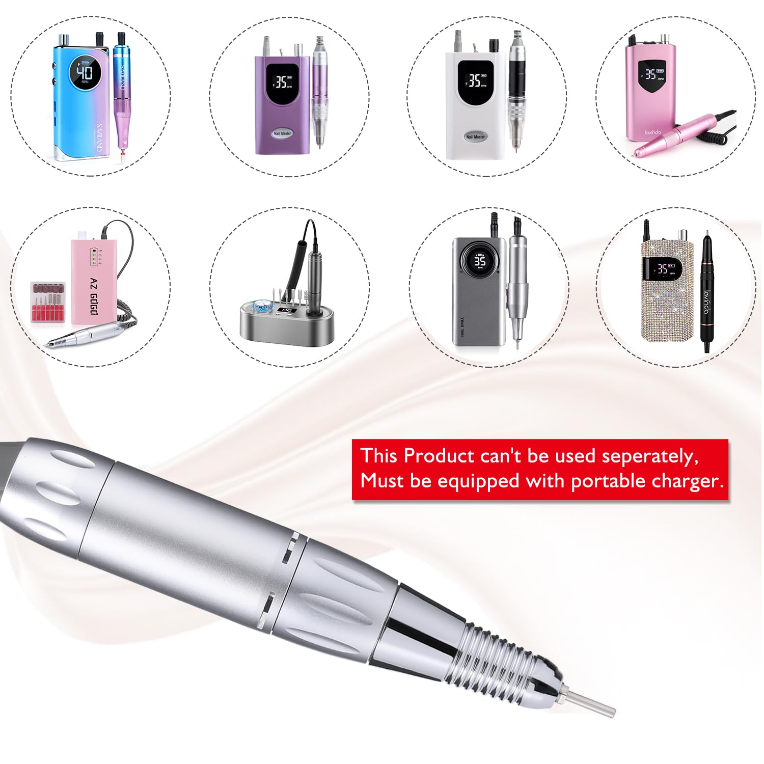 AZ GOGO Handpiece for TP283 Nail Drill Machine — 0-30000 RPM, Aluminum Heat Dissipation, Charger Required