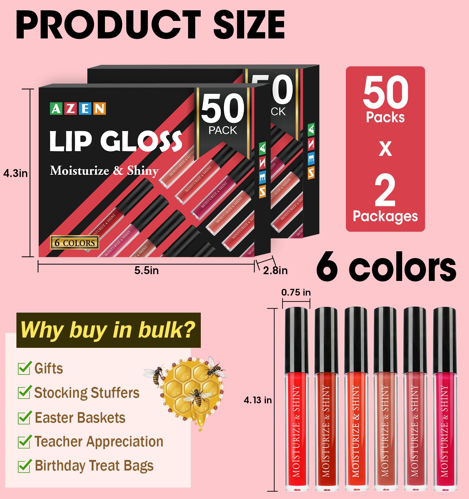 AZEN 100 Pack Lip Gloss Bulk Set – Rich Colors & Hydrating Shine